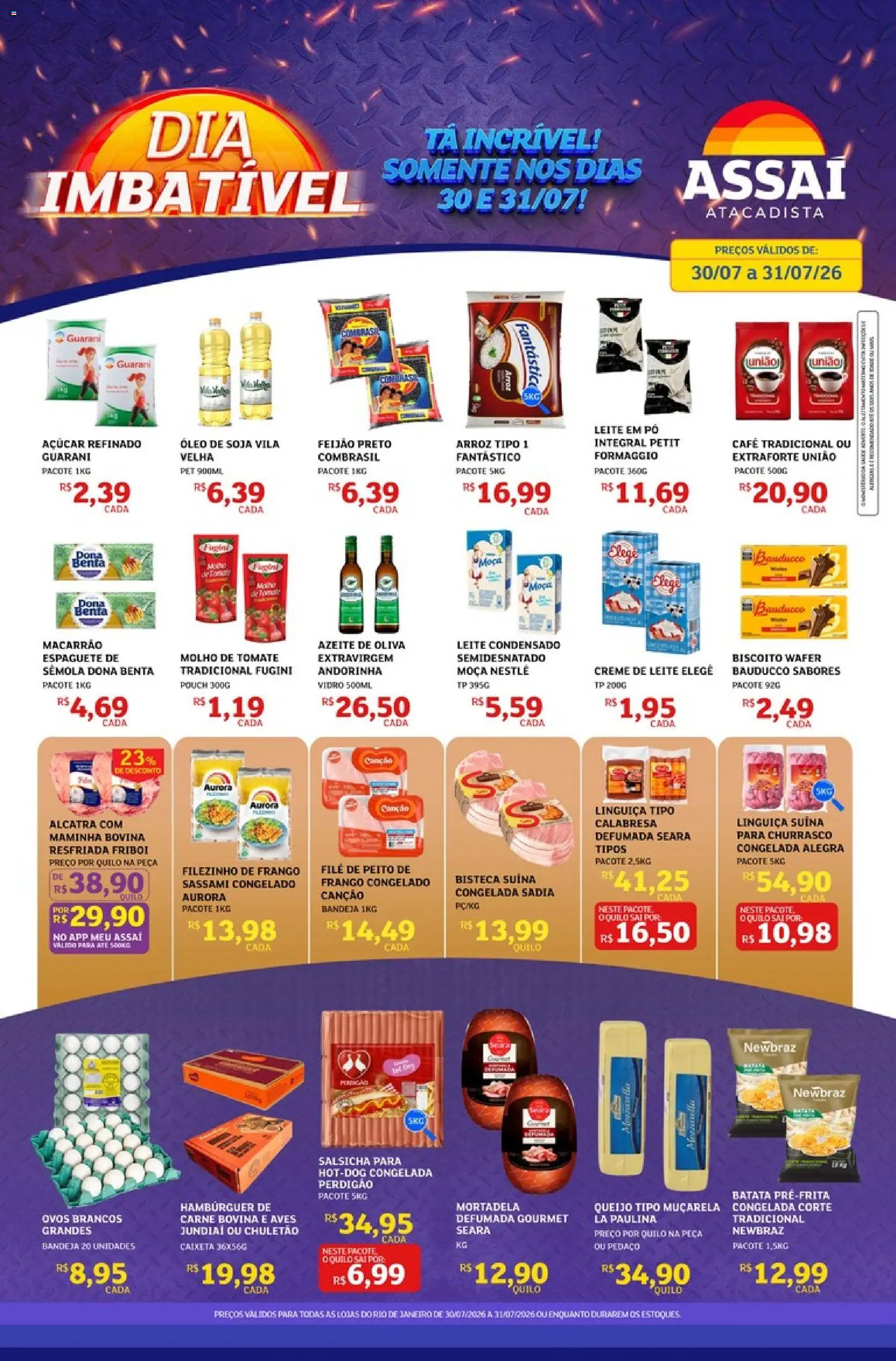 Assaí Atacadista Folheto - válido de 30/07/2026 | Página: 1 | Produtos: Óleo, Mortadela, Creme, Bandeja