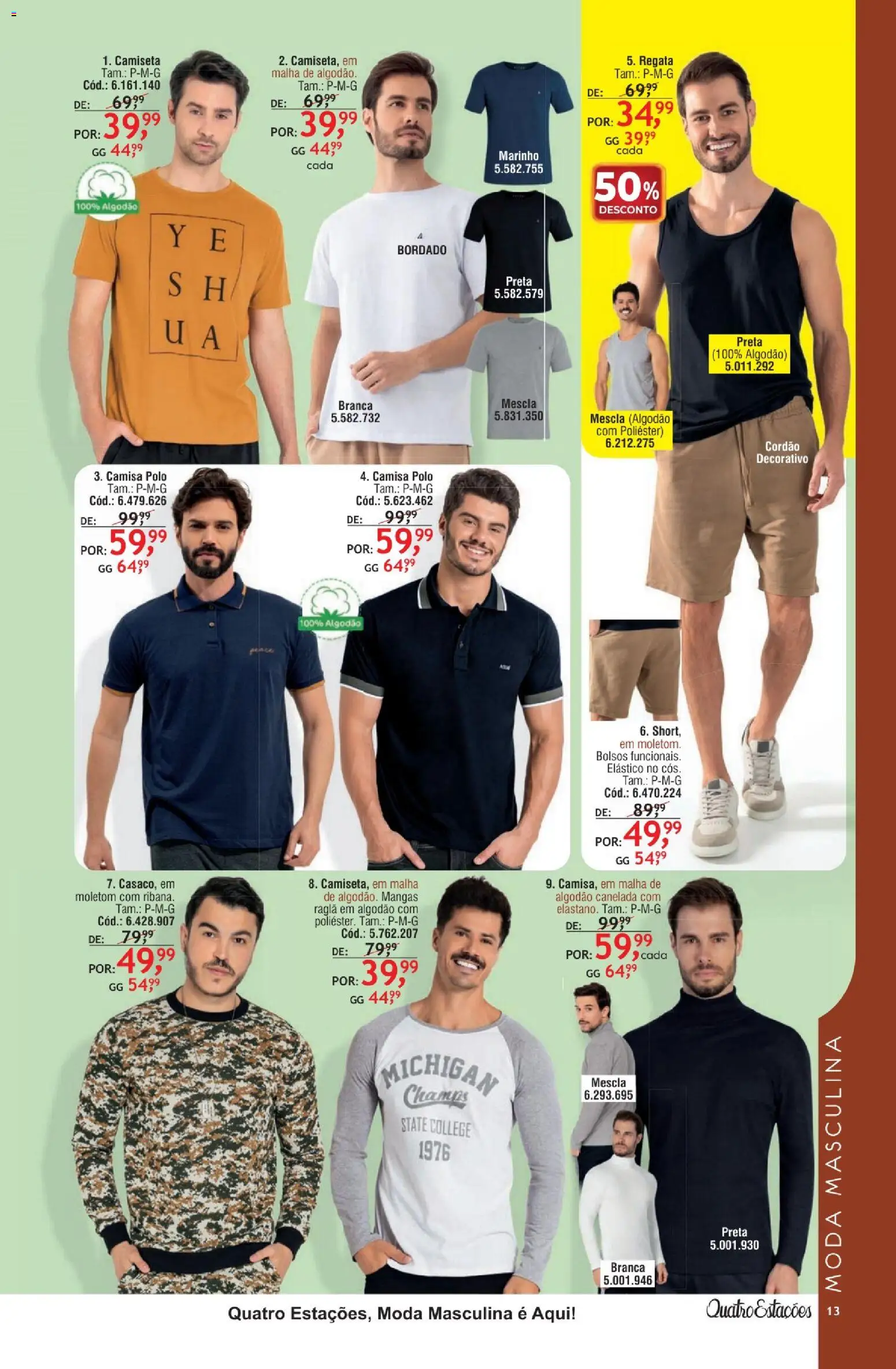 Quatro Estações Folheto - válido de 01/08/2026 | Página: 13 | Produtos: Moletom, Camisa, Mangas, Algodão