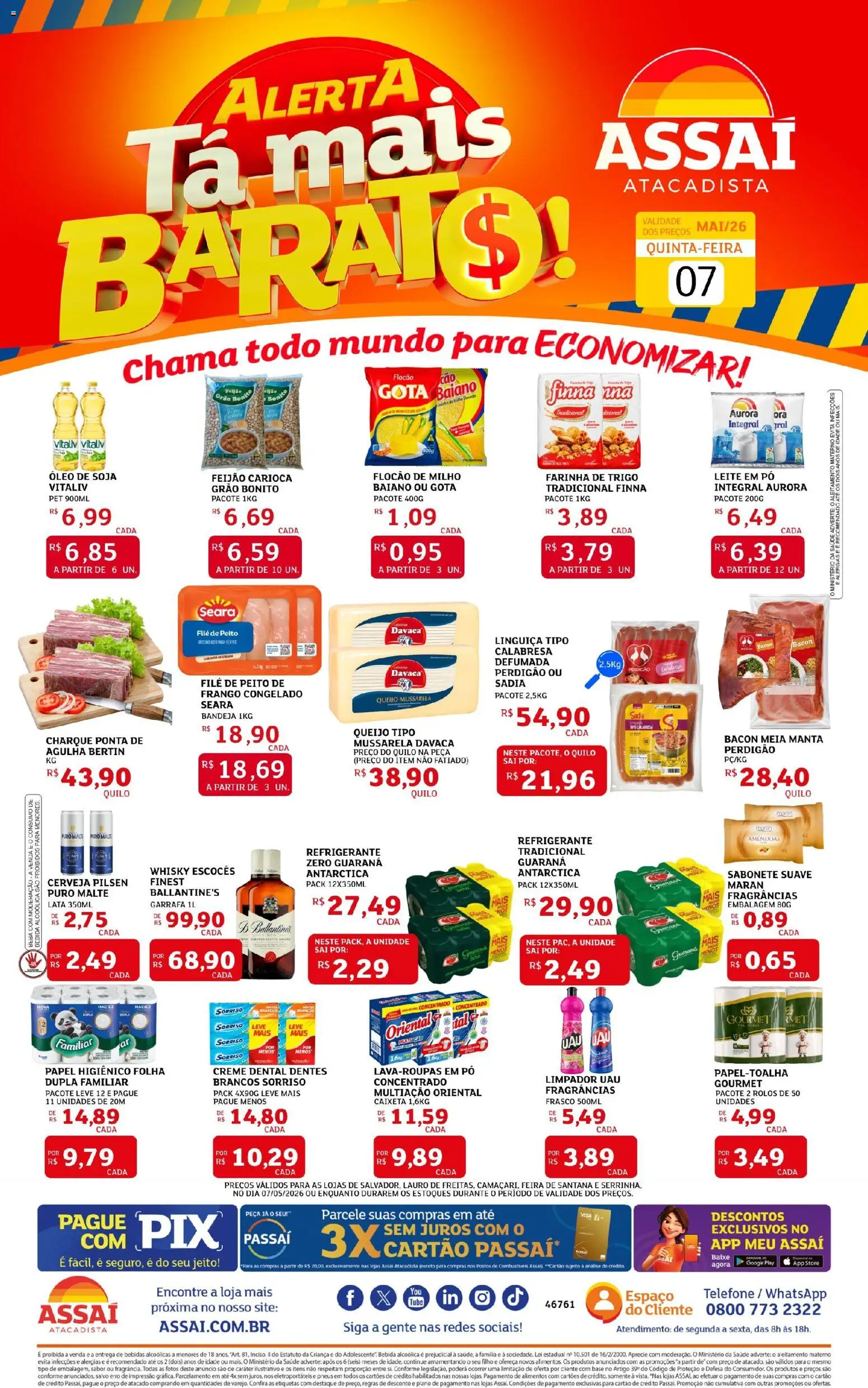 Assaí Atacadista Folheto - válido de 07.05.2026 | Página: 1 | Produtos: Whisky, Leite, Amêndoas, Frango