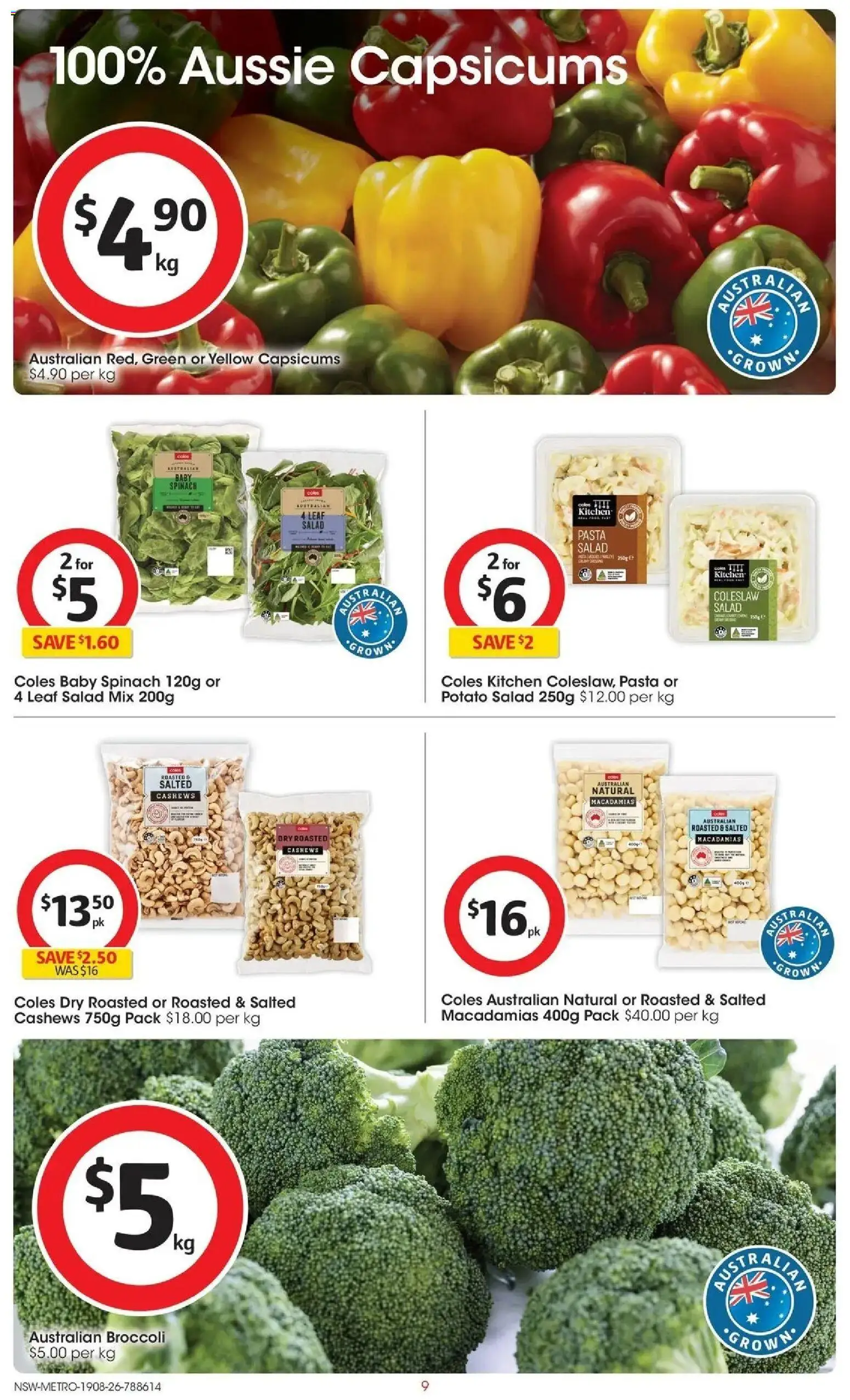 Coles catalogue - valid from 19/08/2026 | Page: 9 | Products: Potato salad, Broccoli, Salad, Baby spinach