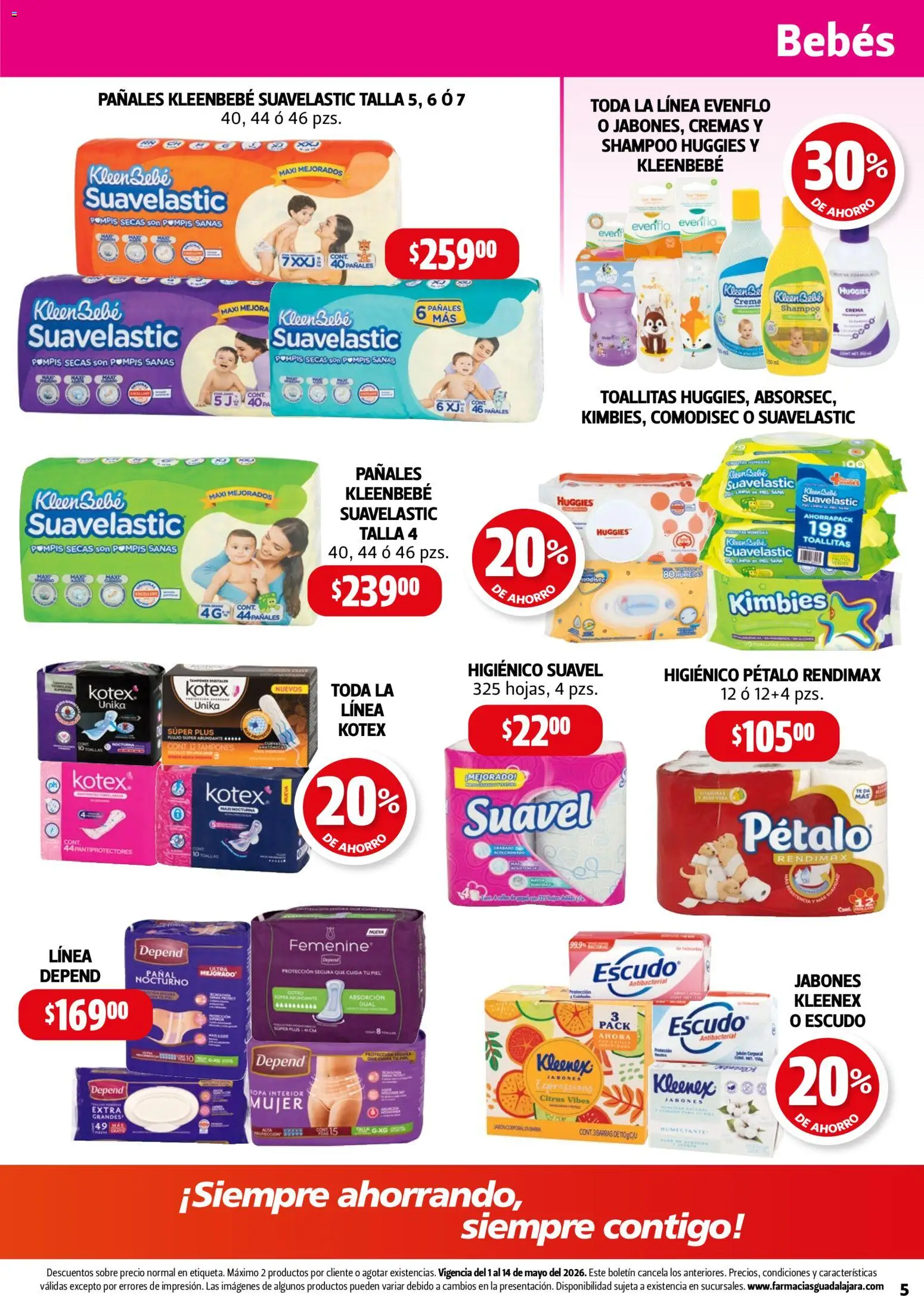 Nuevas ofertas de Farmacia Guadalajara válidas en toda la República Mexicana desde el 01.05.2026. ¡Encuentra las mejores ofertas en Farmacia Guadalajara catálogo! | Página: 5 | Productos: Crema, Pañales, Toallas, Sobre