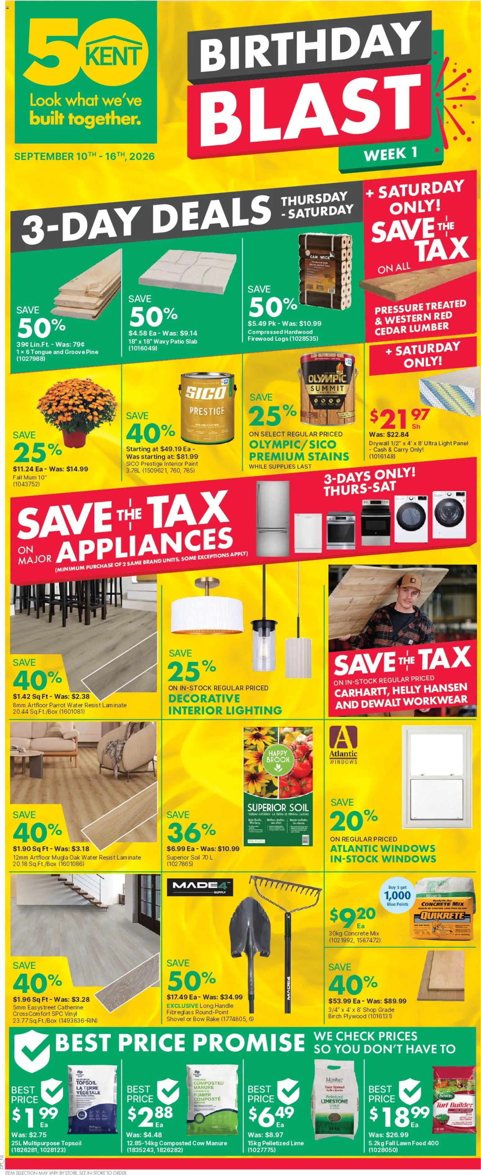 Kent flyer valid from Sep 10, 2026 | Page: 1 | Products: Lime, Spread, Food, Firewood