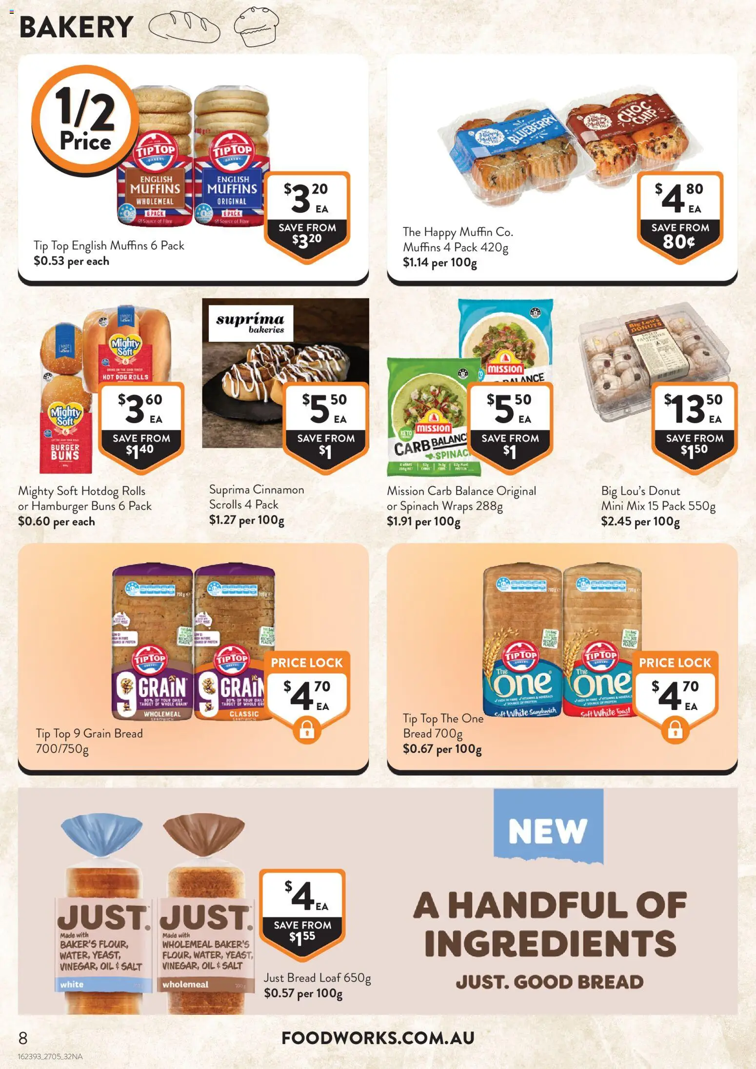 Foodworks catalogue - valid from 25.05.2026 | Page: 8 | Products: Donuts, Oil, Spinach, Salt