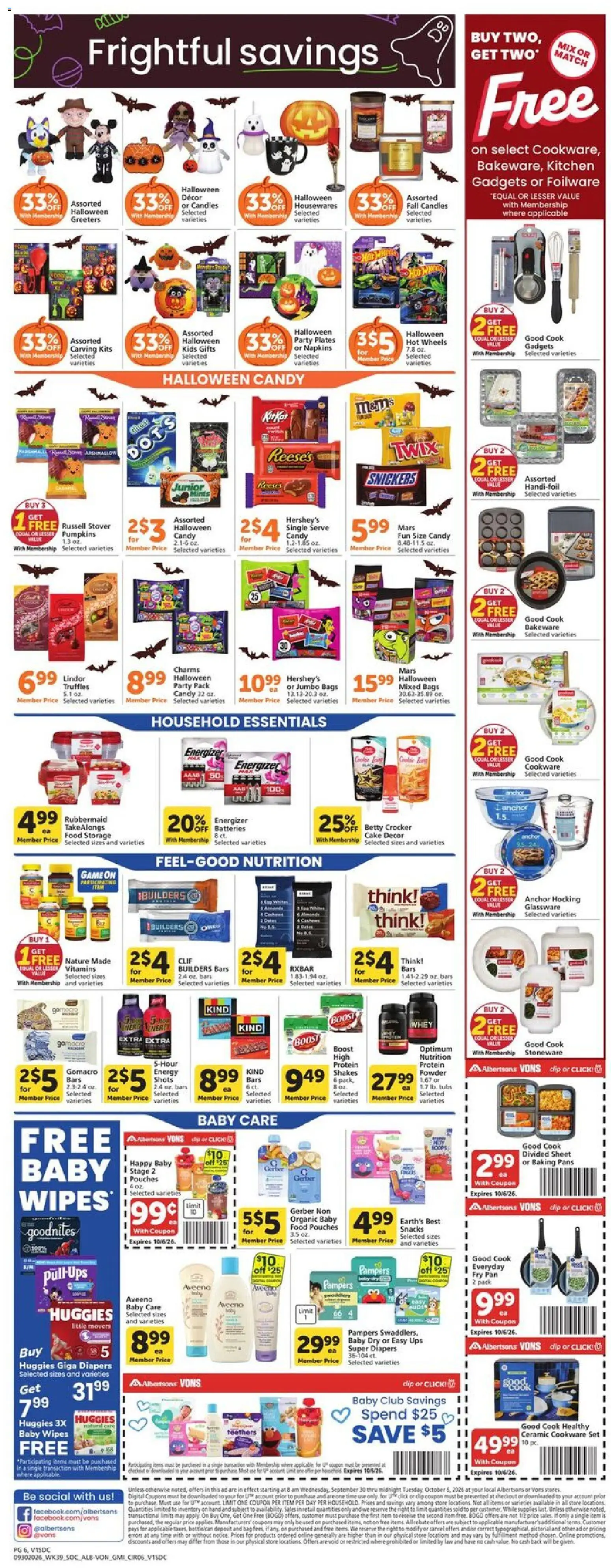 Vons Weekly Ad - valid from 09/30/2026 | Page: 6 | Products: Candles, Candy, Food pouches, Bag
