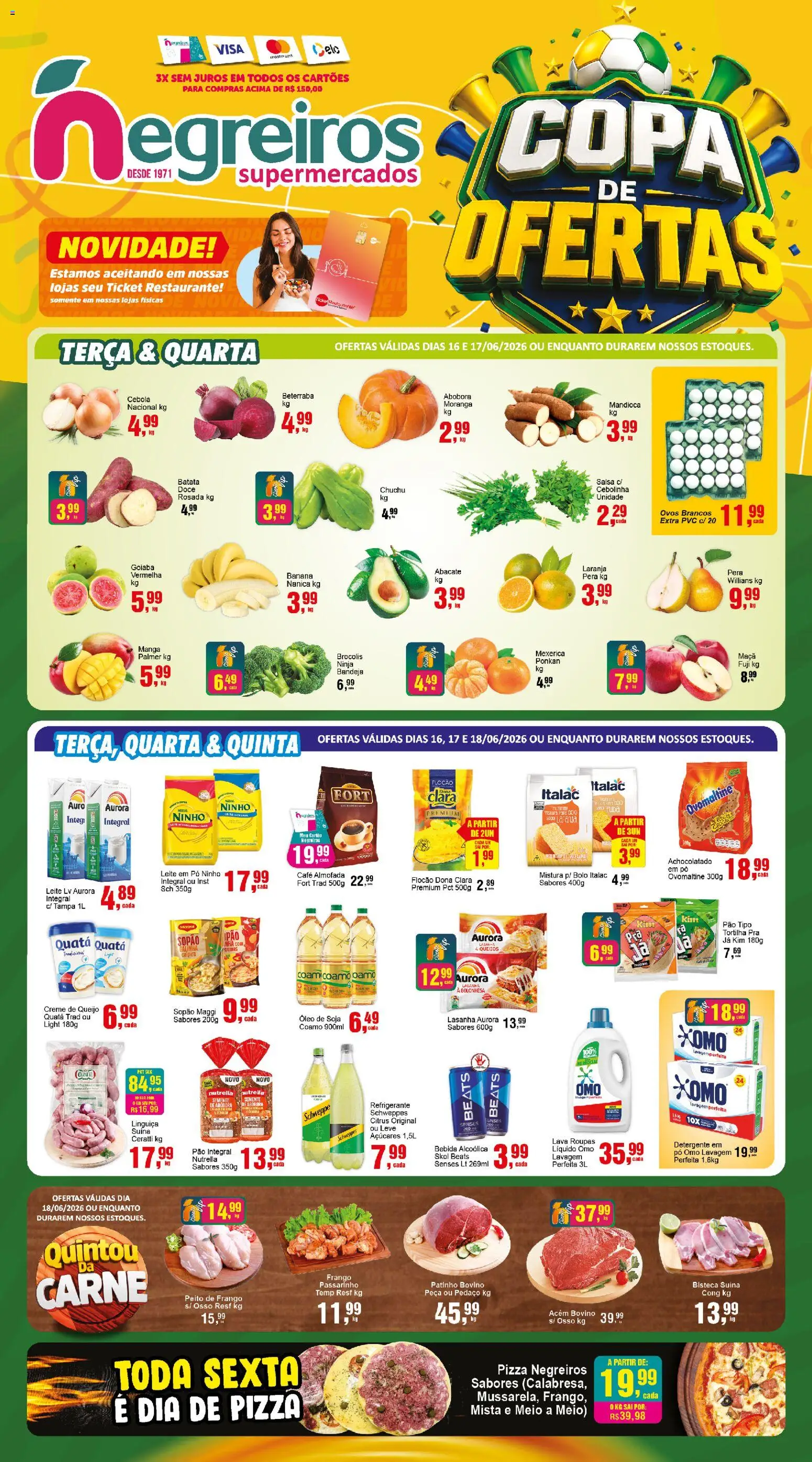Negreiros Folheto - válido de 16.06.2026 | Página: 1 | Produtos: Mandioca, Detergente, Acém, Lasanha