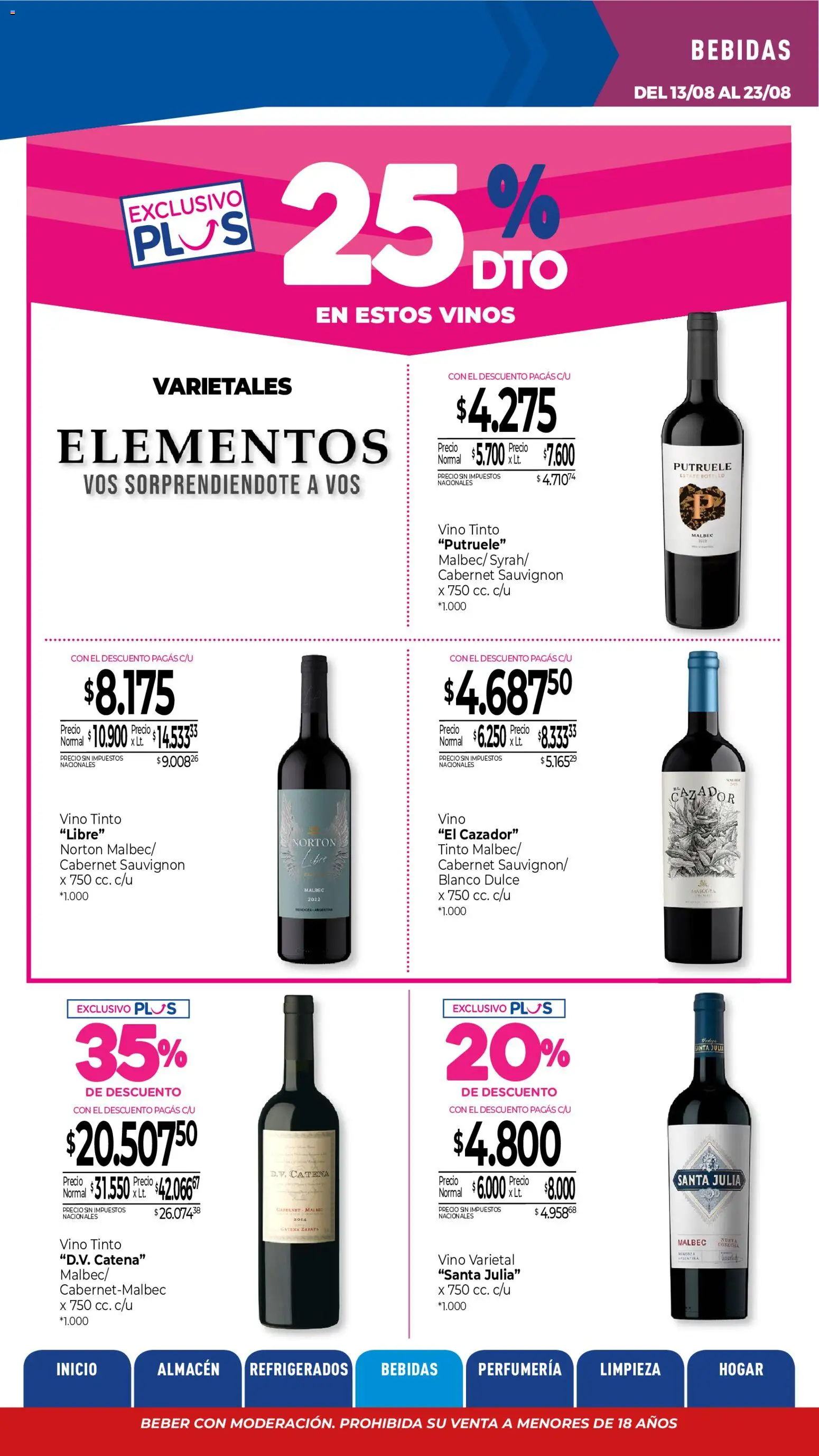 La Anonima catálogo │ válido desde el 13/08/2026 | Página: 23 | Productos: Vino tinto, Bebidas, Dulce, Vino