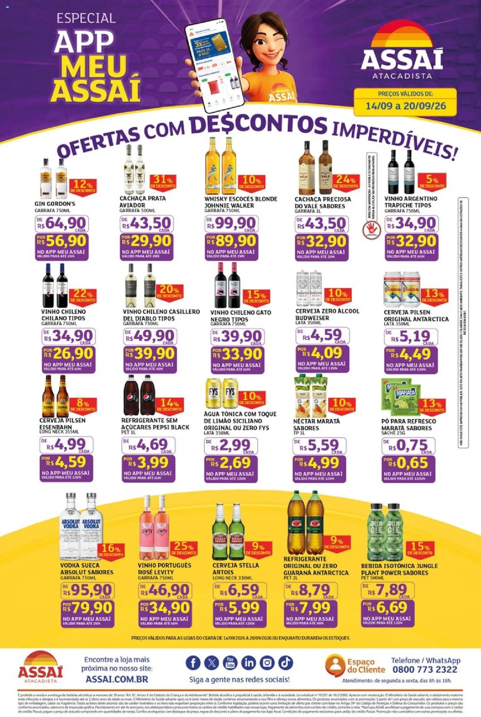 Assaí Atacadista Folheto - válido de 14/09/2026 | Página: 1 | Produtos: Whisky, Bebidas, Carne, Vodka