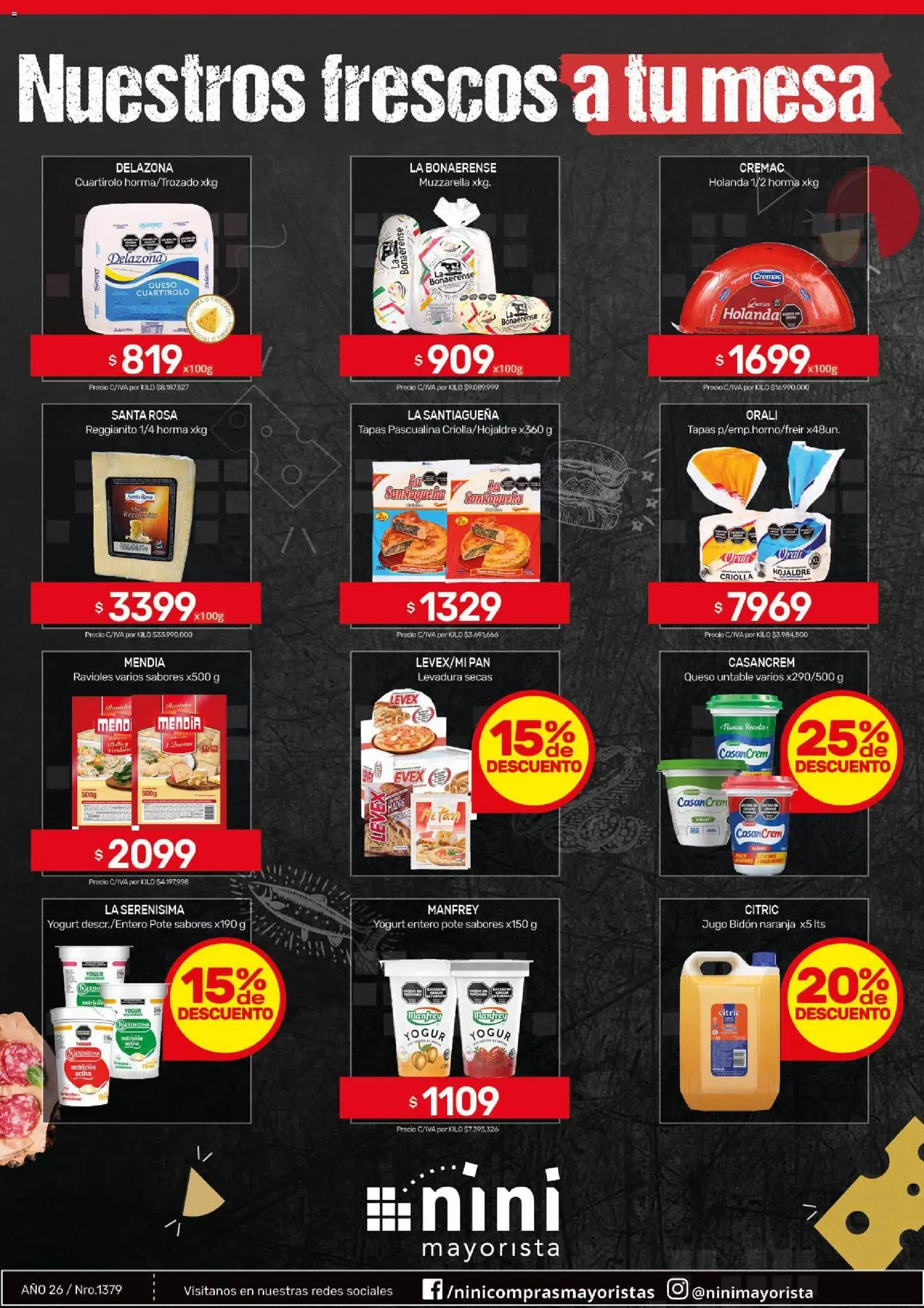 NINI Mayorista - Nuestros frescos a tu mesa │ válido desde el 28/09/2026 | Página: 2 | Productos: Levadura, Bidón, Muzzarella, Jugo