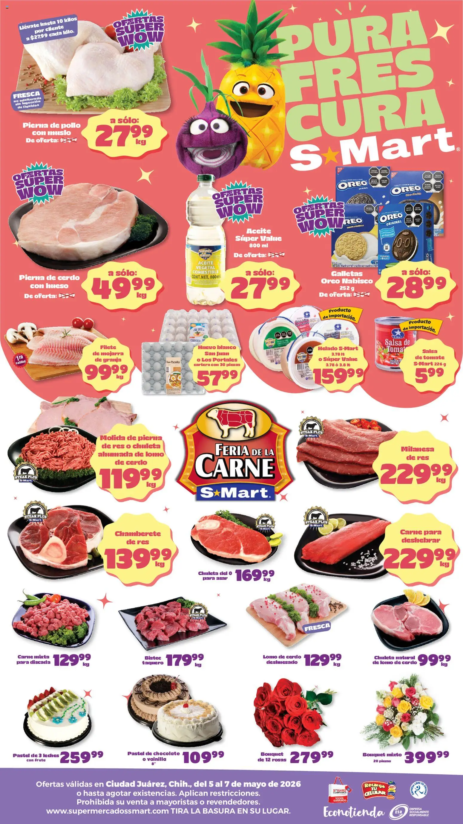 Nuevas ofertas de S-Mart válidas en toda la República Mexicana desde el 05.05.2026. ¡Encuentra las mejores ofertas en S-Mart folleto Juárez! | Página: 2 | Productos: Pollo, Milanesa, Huevo, Chocolate