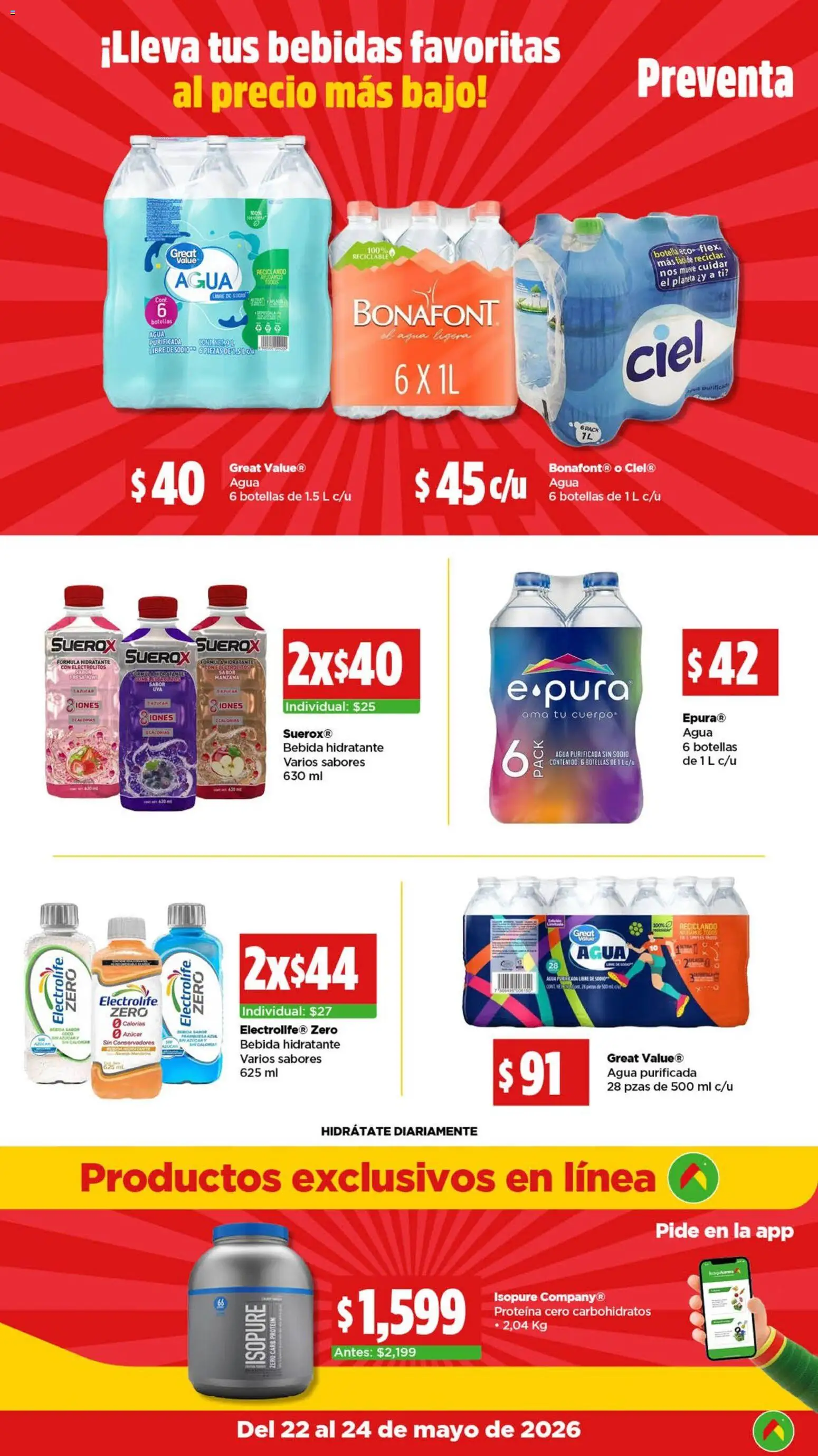 Nuevas ofertas de Bodega Aurrerá válidas en toda la República Mexicana desde el 22.05.2026. ¡Encuentra las mejores ofertas en Bodega Aurrerá folleto Preventa! | Página: 6 | Productos: Azúcar, Manzana, Agua, Botella