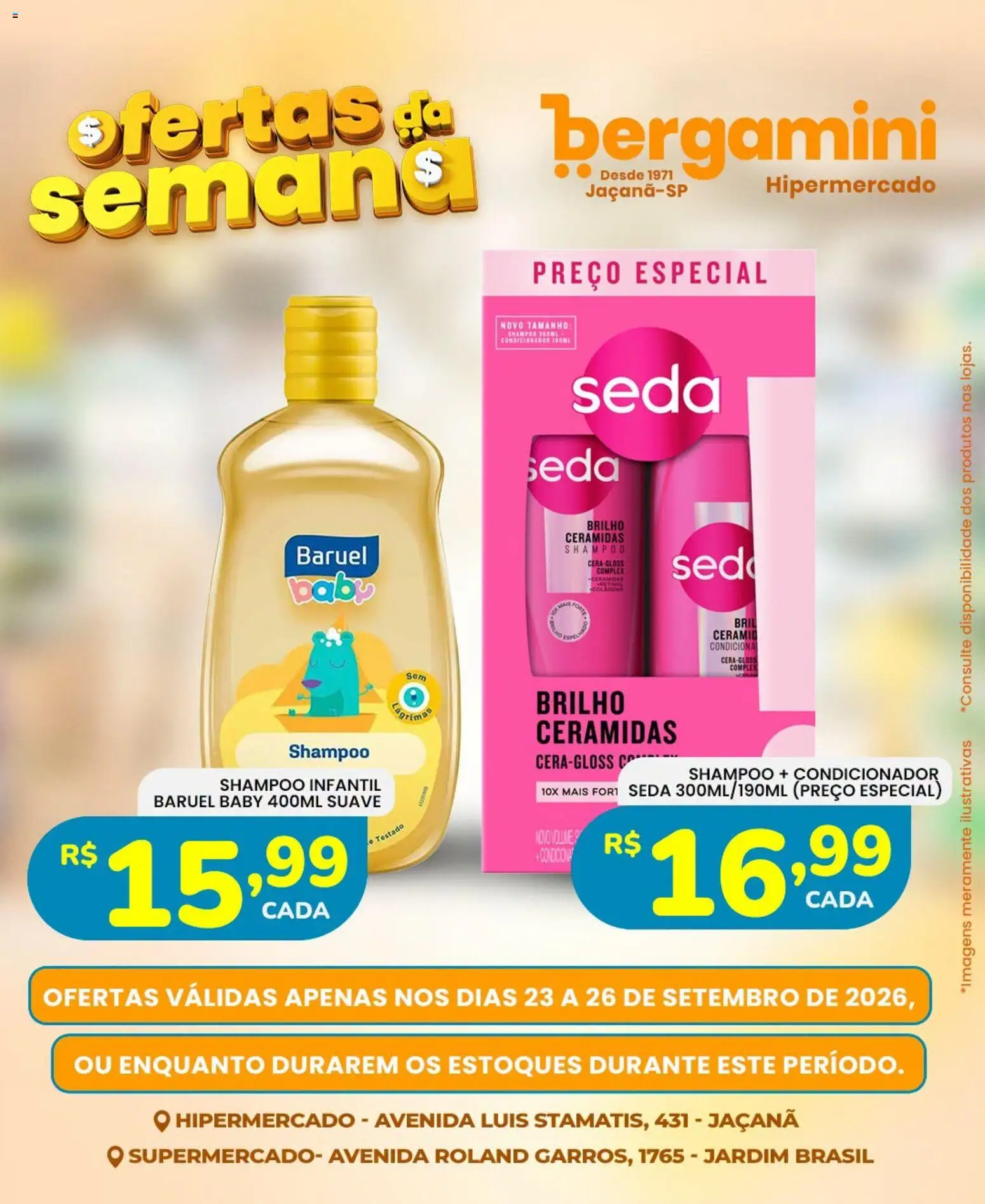 Supermercado Bergamini Folheto - válido de 23/09/2026 | Página: 14 | Produtos: Shampoo, Condicionador, Shampoo infantil