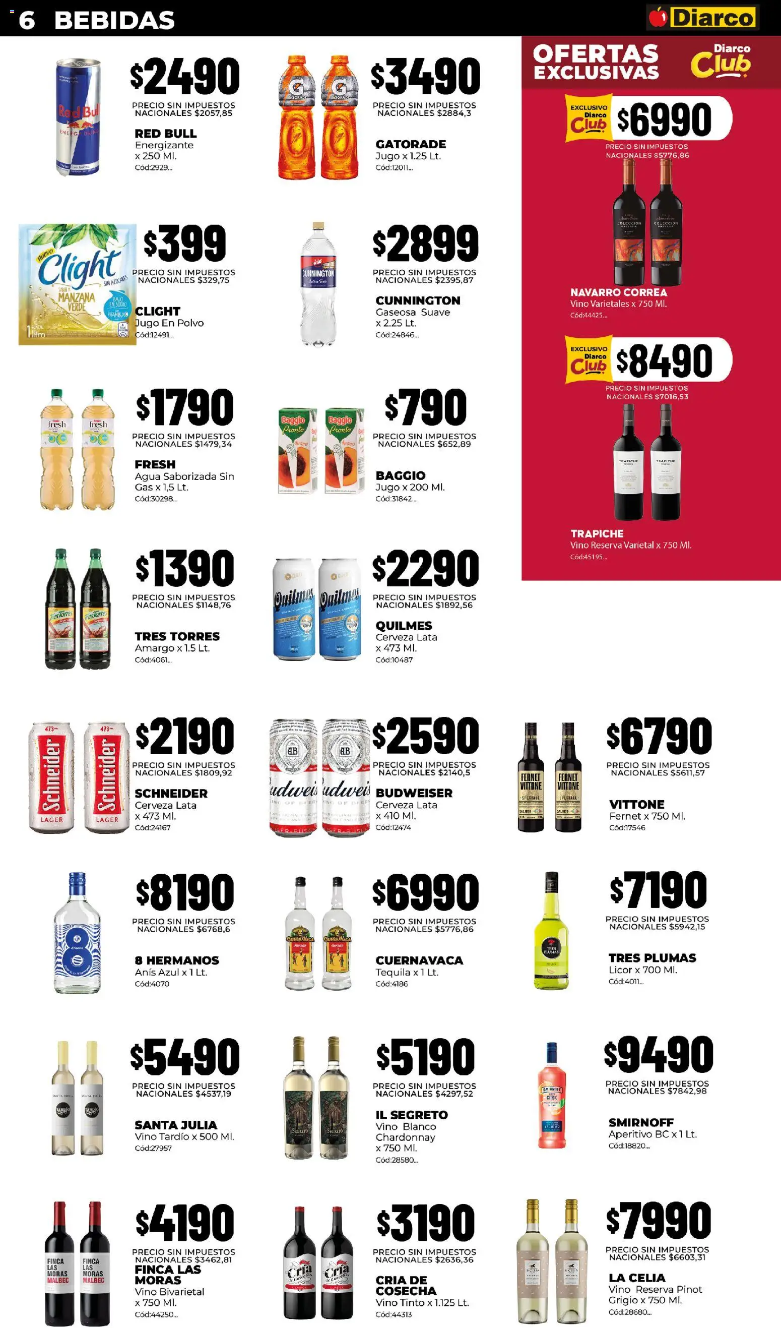 Diarco - Ofertas Pueblo Sur │ válido desde el 03/08/2026 | Página: 6 | Productos: Vino blanco, Gaseosa, Agua, Jugo