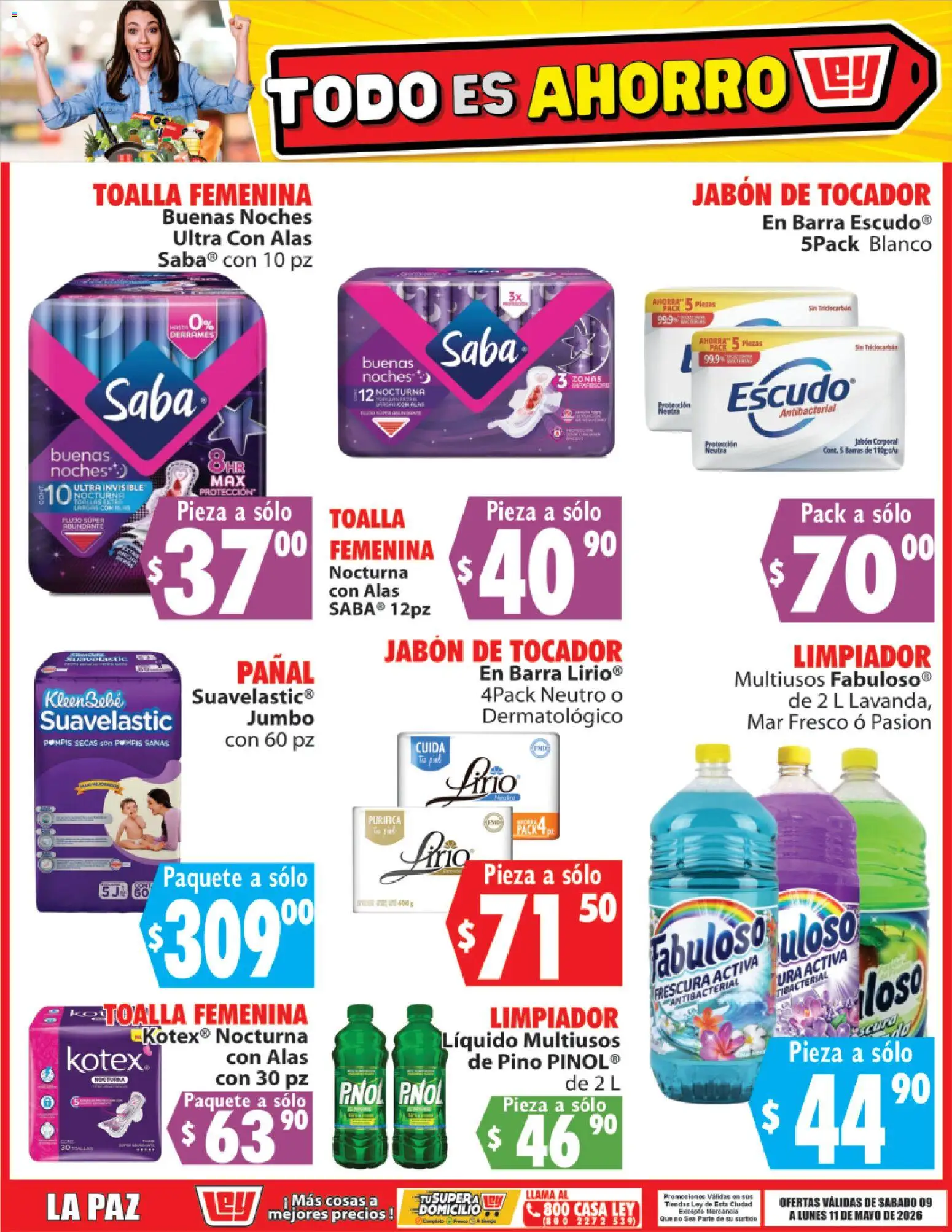 Nuevas ofertas de Casa Ley válidas en toda la República Mexicana desde el 09.05.2026. ¡Encuentra las mejores ofertas en Casa Ley folleto Todo es ahorro! | Página: 8 | Productos: Limpiador, Toalla, Barra, Jabón