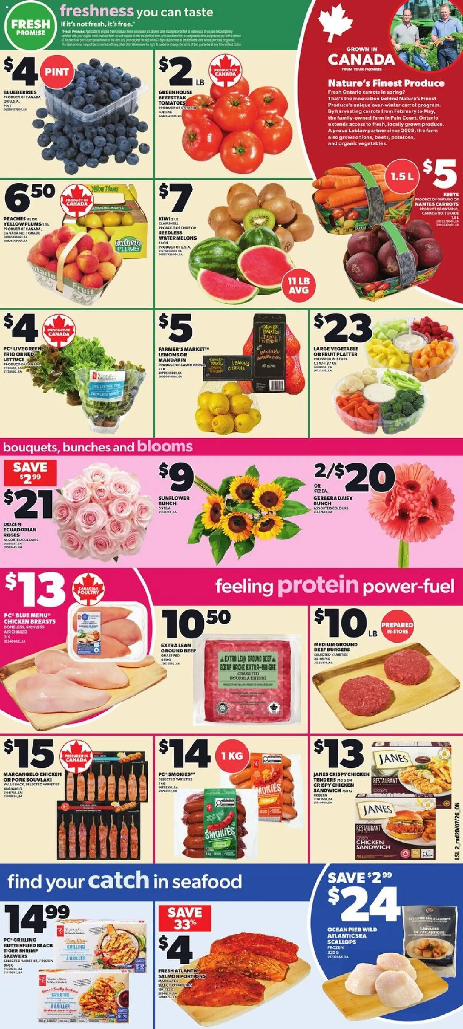 Loblaws flyer valid from Jul 23, 2026 | Page: 3 | Products: Beef, Carrot, PC, Salmon