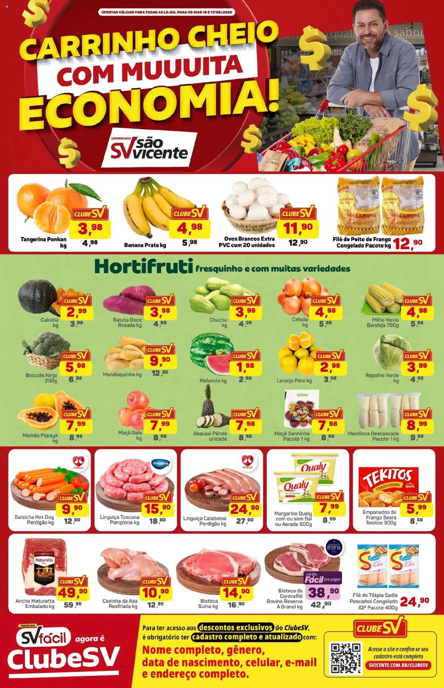 Supermercados São Vicente Folheto - válido de 16.06.2026 | Página: 1 | Produtos: Mandioca, Ovos, Sal, Margarina