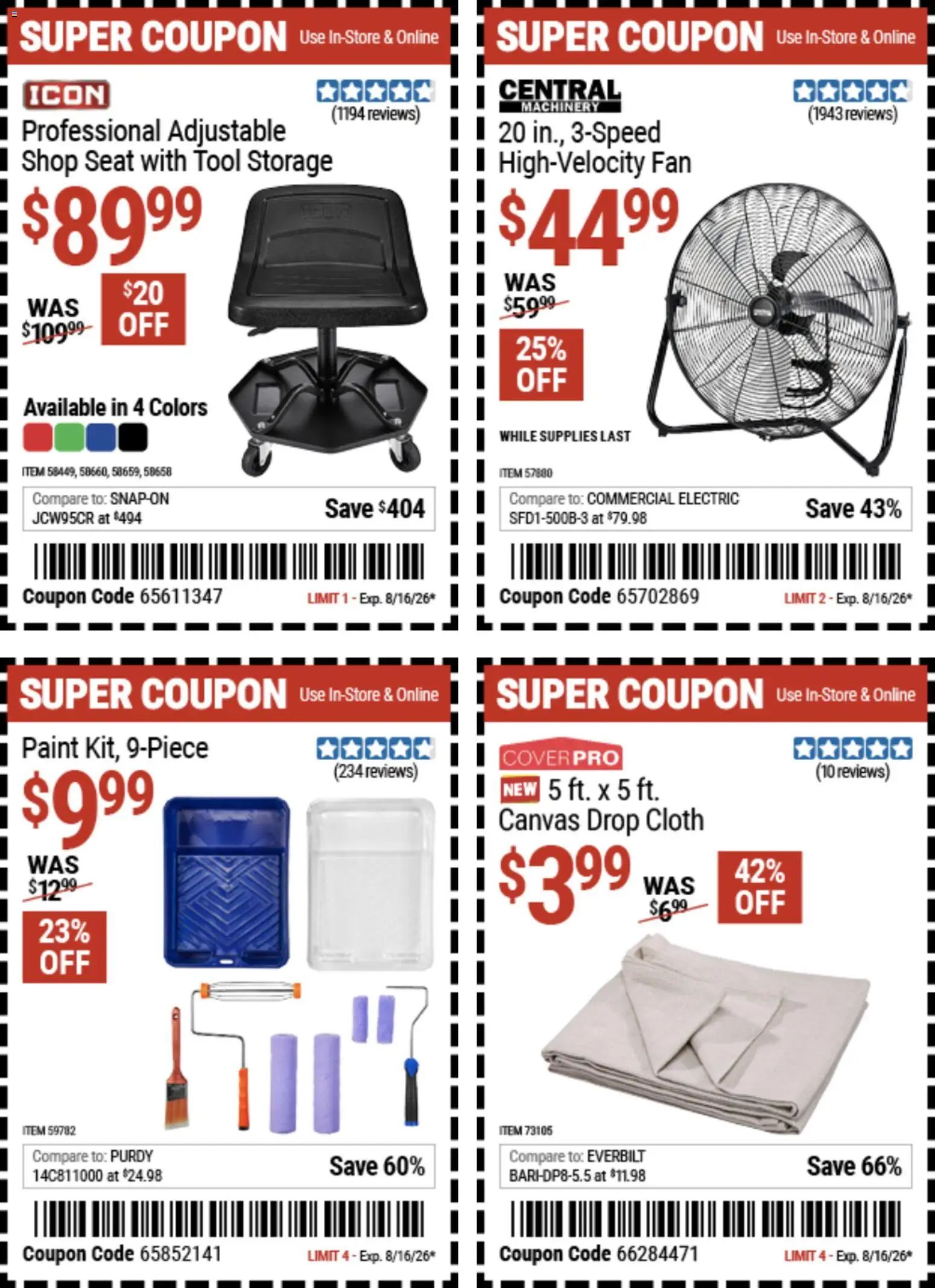 Harbor Freight Weekly Ad - valid from 08/03/2026 | Page: 20 | Products: Canvas, Fan