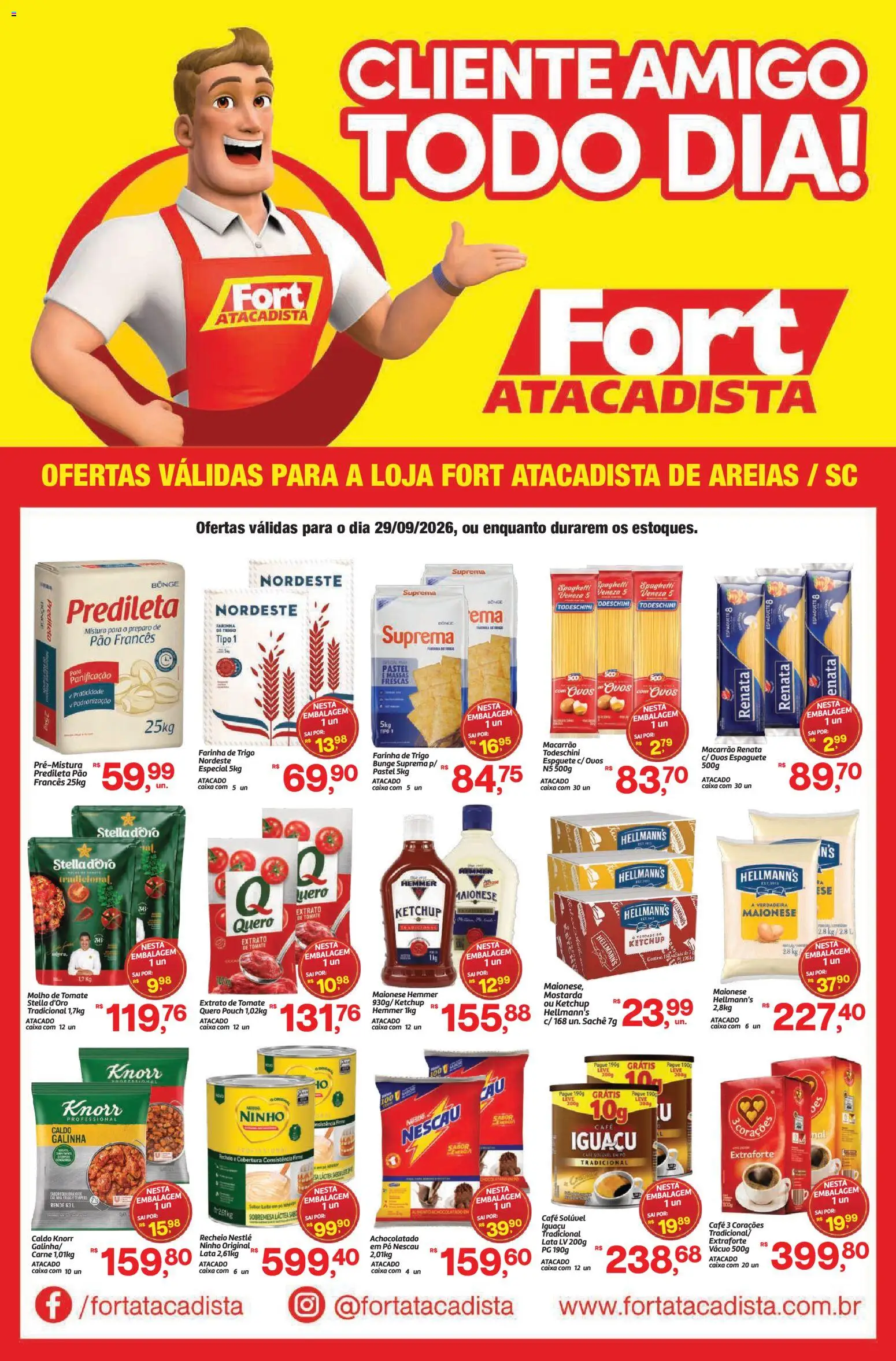 Fort Atacadista Folheto - válido de 29/09/2026 | Página: 1 | Produtos: Farinha de trigo, Macarrão, Carne, Pão francês
