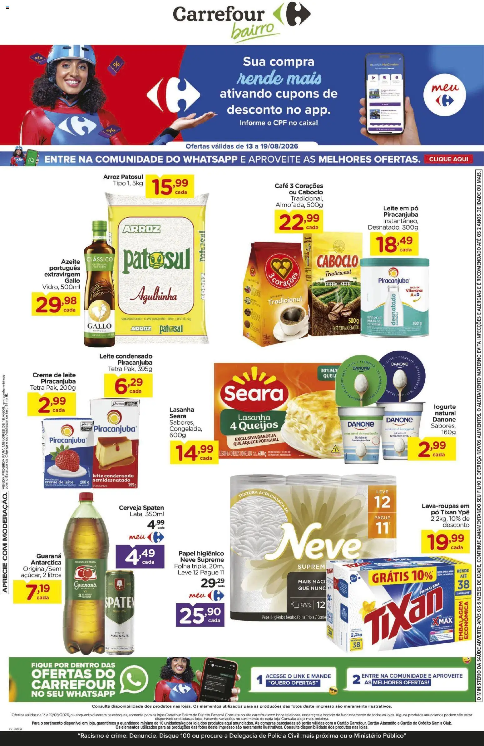 Carrefour Bairro Folheto - válido de 13/08/2026 | Página: 1 | Produtos: Pó, Leite, Papel higiênico, Leite em pó
