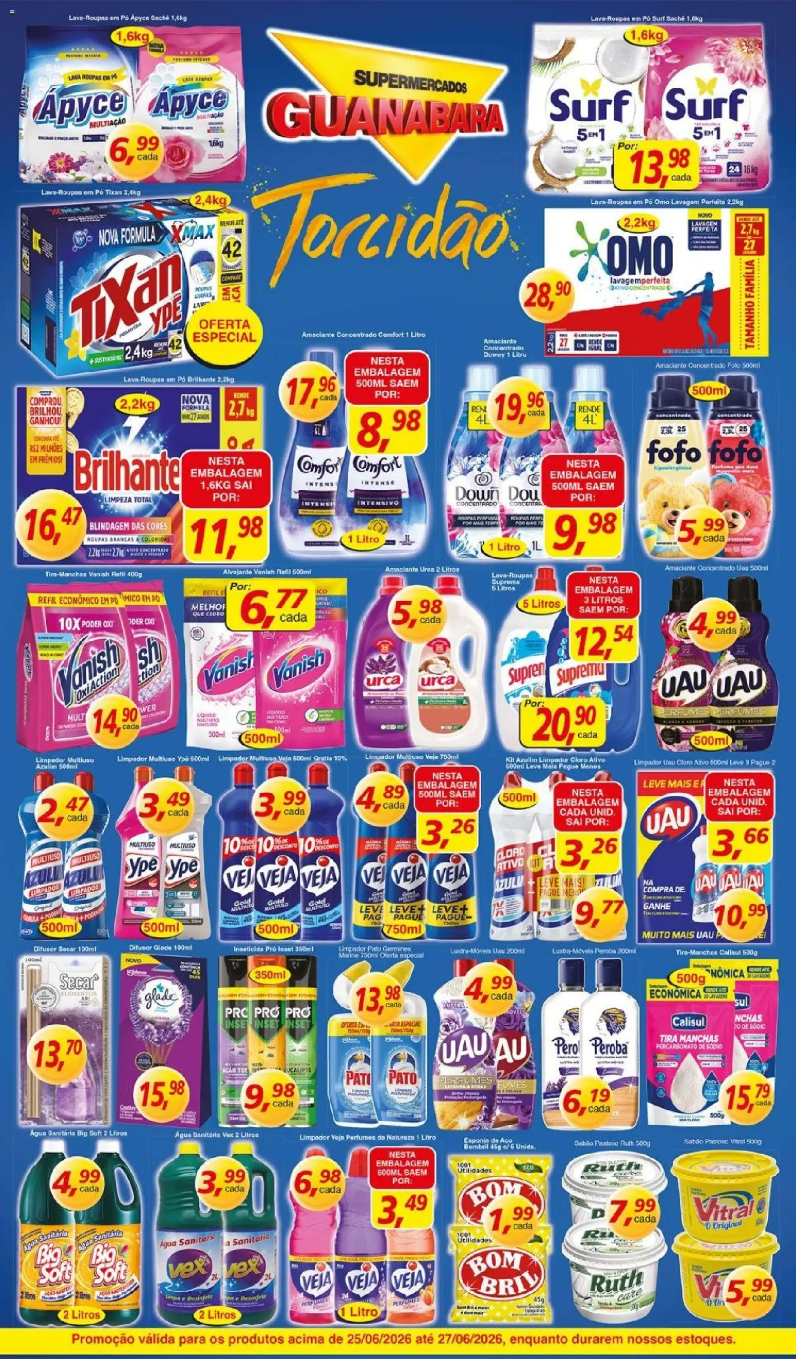 Supermercados Guanabara Folheto - válido de 25/06/2026 | Página: 15 | Produtos: Pó, Amaciante urca, Roupas, Esponja de aço