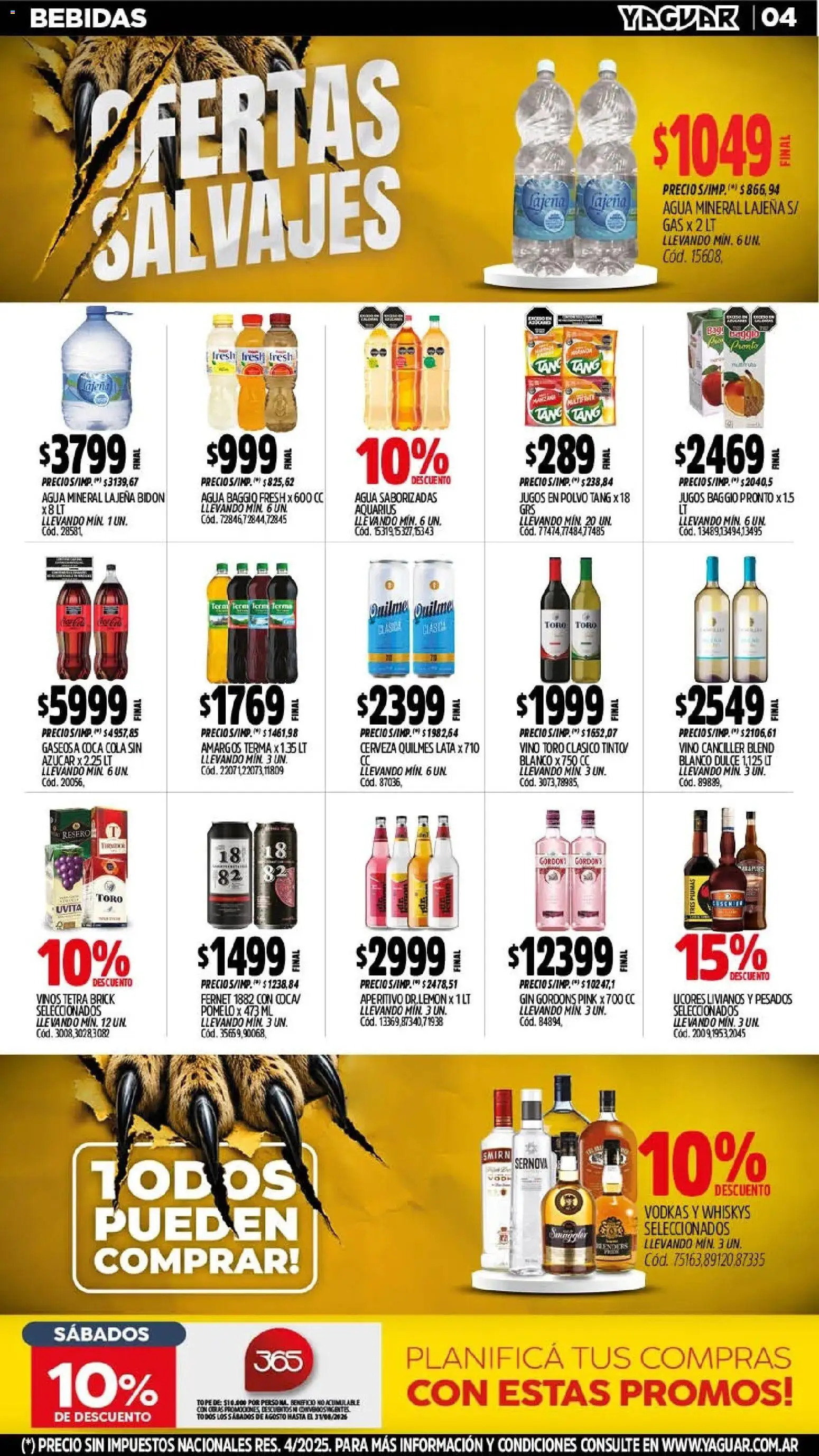 Yaguar - Oferta Semanal Neuquen │ válido desde el 10/08/2026 | Página: 5 | Productos: Gin, Fernet, Gaseosa, Pomelo