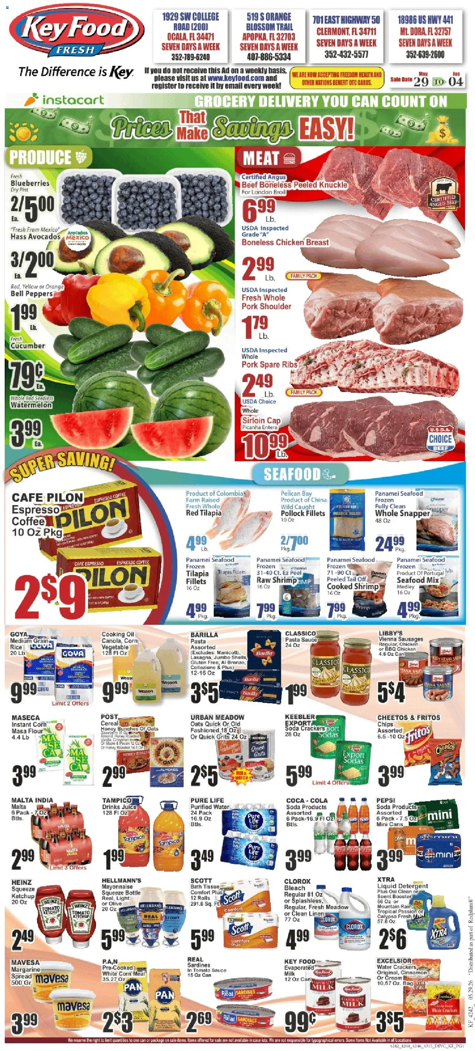 Key Food Weekly Ad - valid from 29.05.2026 | Page: 1 | Products: Corn, Milk, Cream, Mayonnaise
