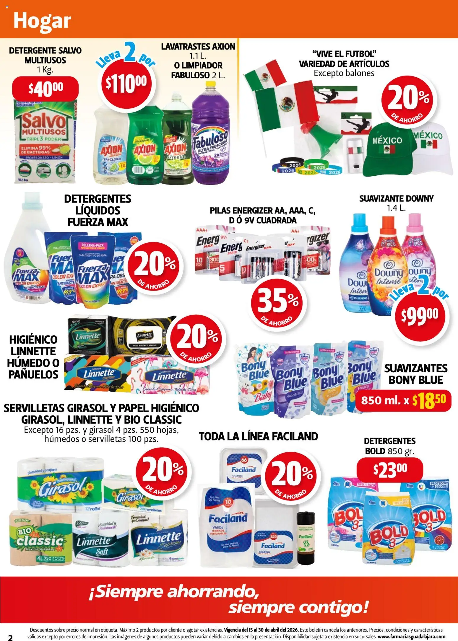 Nuevas ofertas de Farmacia Guadalajara válidas en toda la República Mexicana desde el 15.04.2026. ¡Encuentra las mejores ofertas en Farmacia Guadalajara catálogo! | Página: 2 | Productos: Detergente, Limón, Limpiador, Cloro