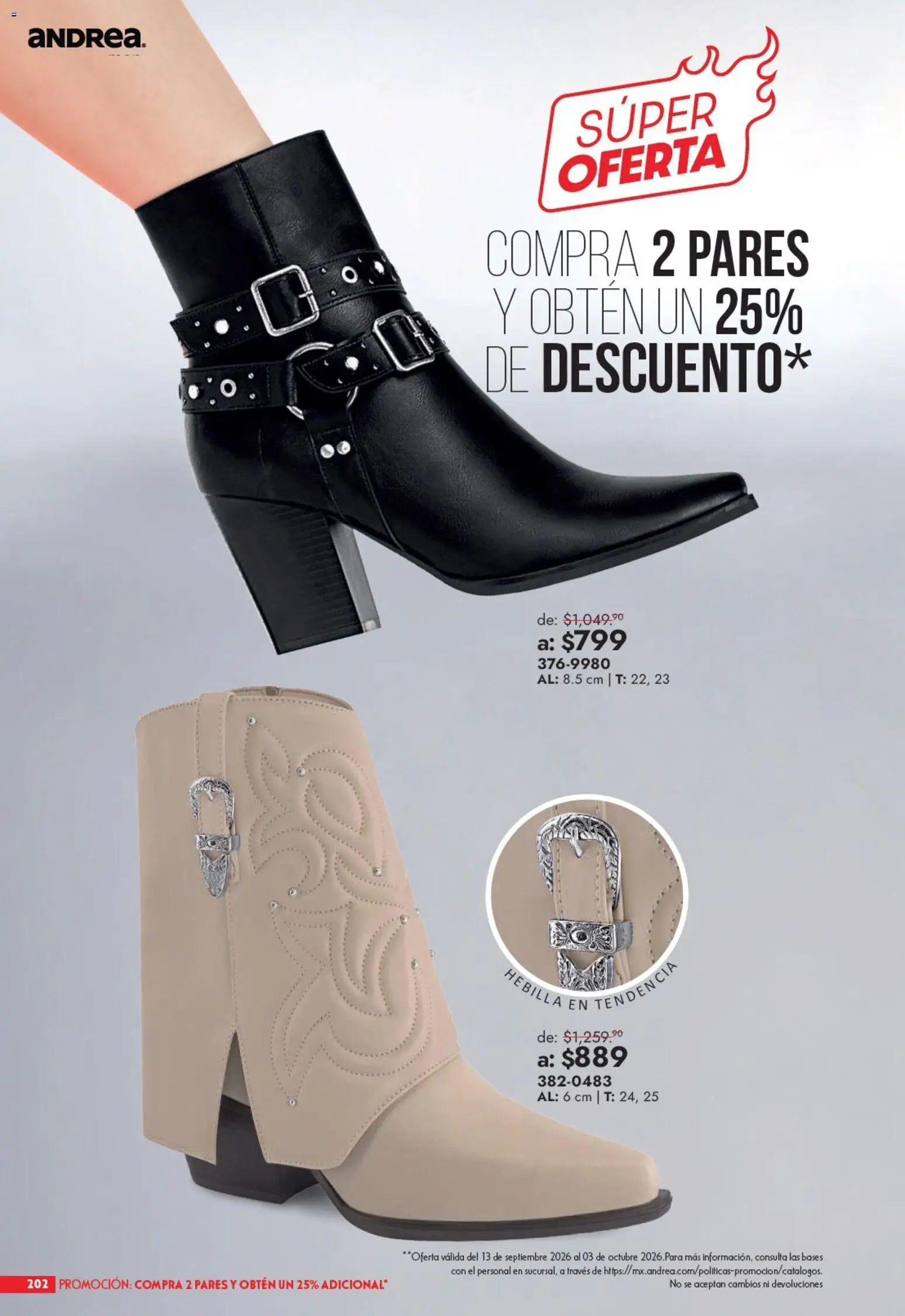 Nuevas ofertas de Andrea válidas en toda la República Mexicana desde el 13/09/2026. ¡Encuentra las mejores ofertas en Andrea catálogo Outlet! | Página: 202 | Productos: Hebilla