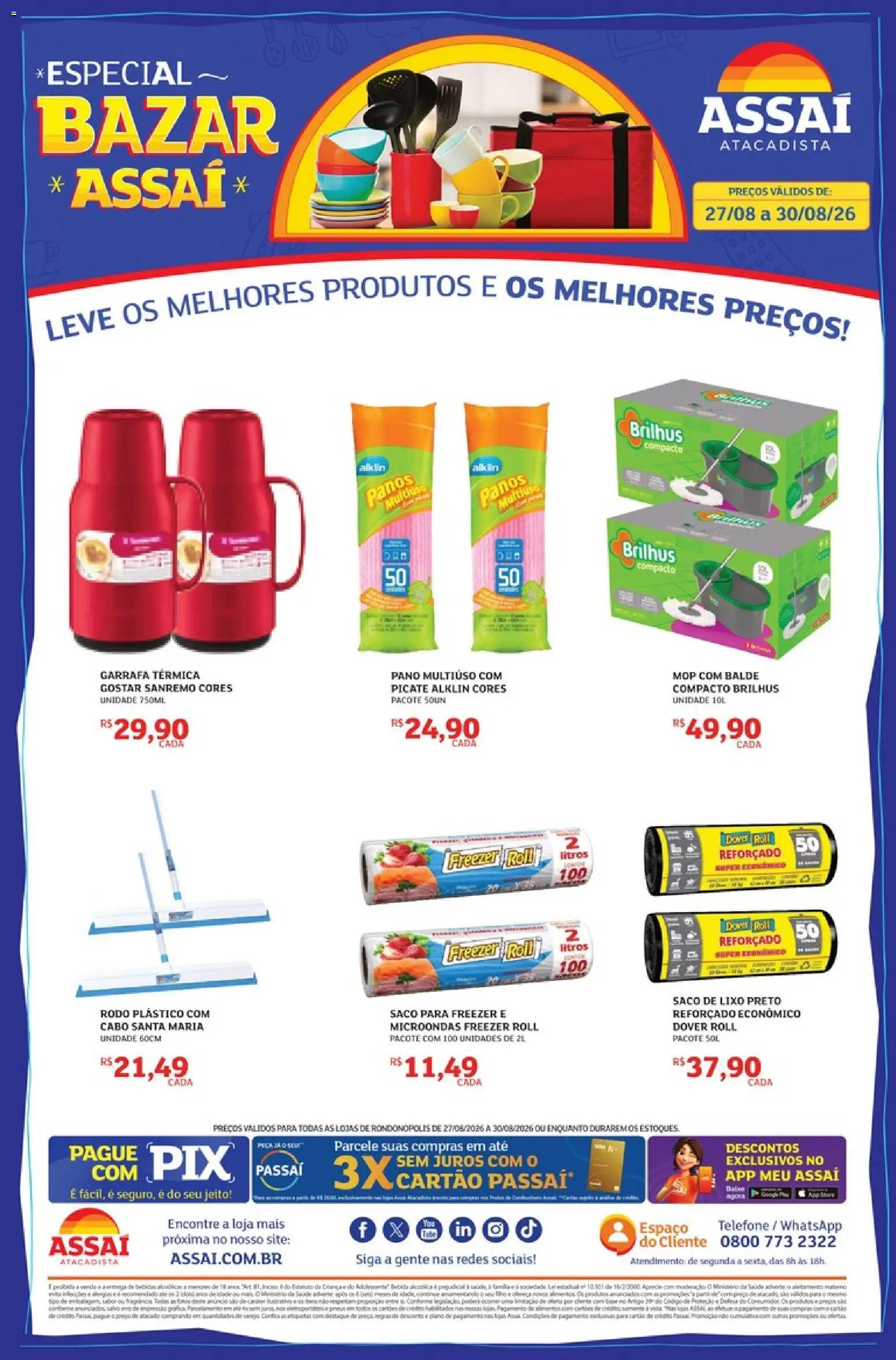 Assaí Atacadista Folheto - válido de 27/08/2026 | Página: 1 | Produtos: Garrafa térmica, Telefone, Rodo, Balde