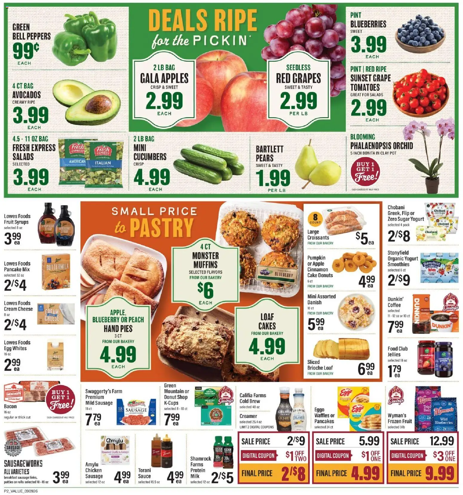 Lowes Foods Weekly Ad - NC - valid from 09/09/2026 | Page: 3 | Products: Coffee, Apples, Donut, Frozen fruit
