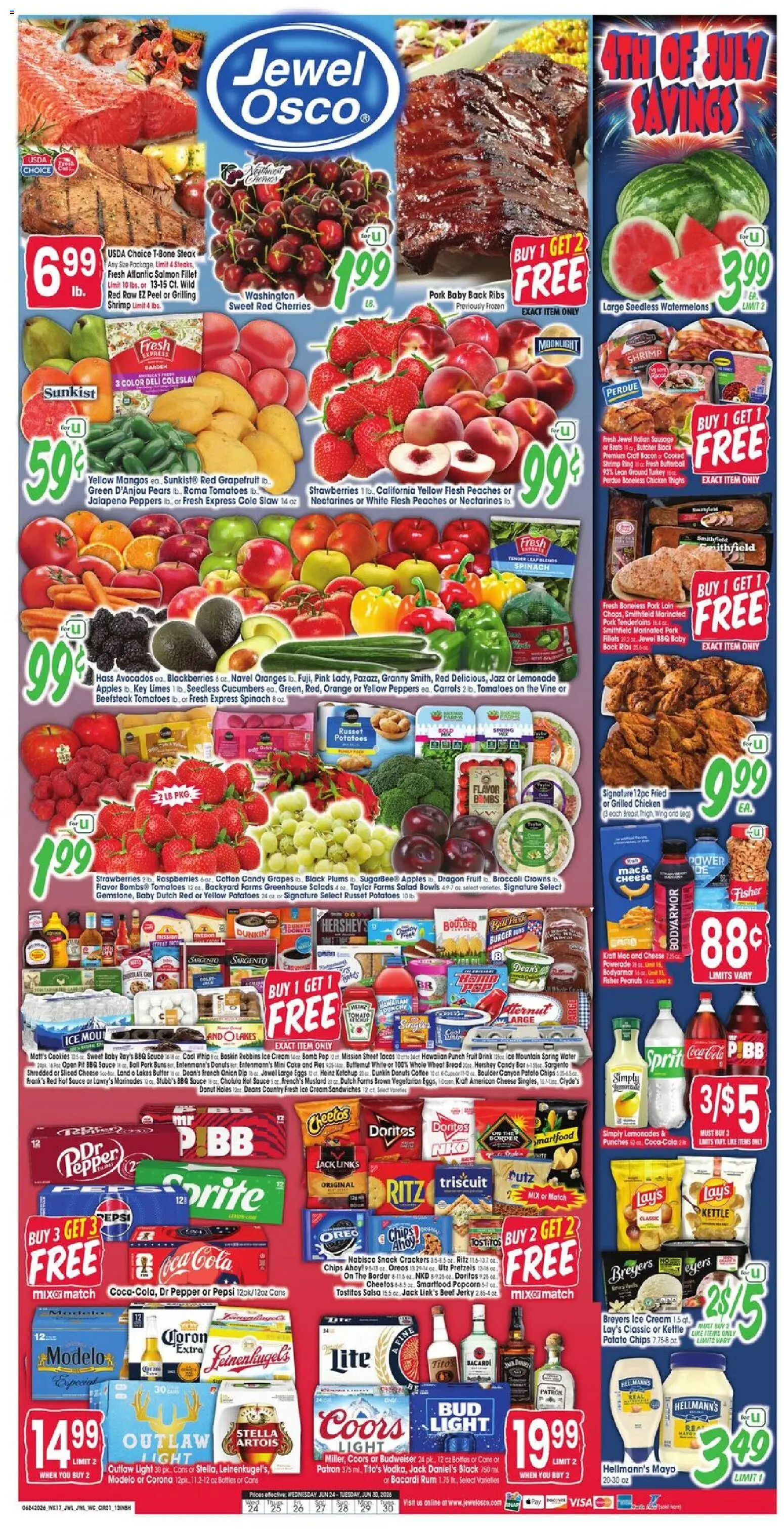 Jewel Osco Weekly Ad - valid from 06/24/2026 | Page: 1 | Products: Spinach, Coffee, Sauce, Pepper