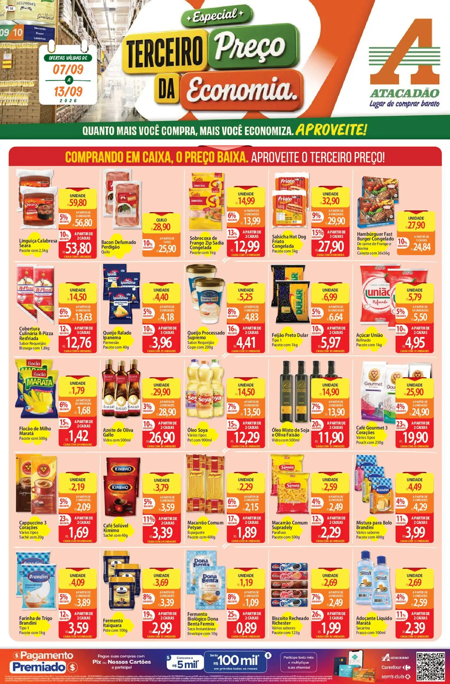Atacadão Folheto - válido de 07/09/2026 | Página: 1 | Produtos: Biscoito, Queijo, Macarrão, Requeijão
