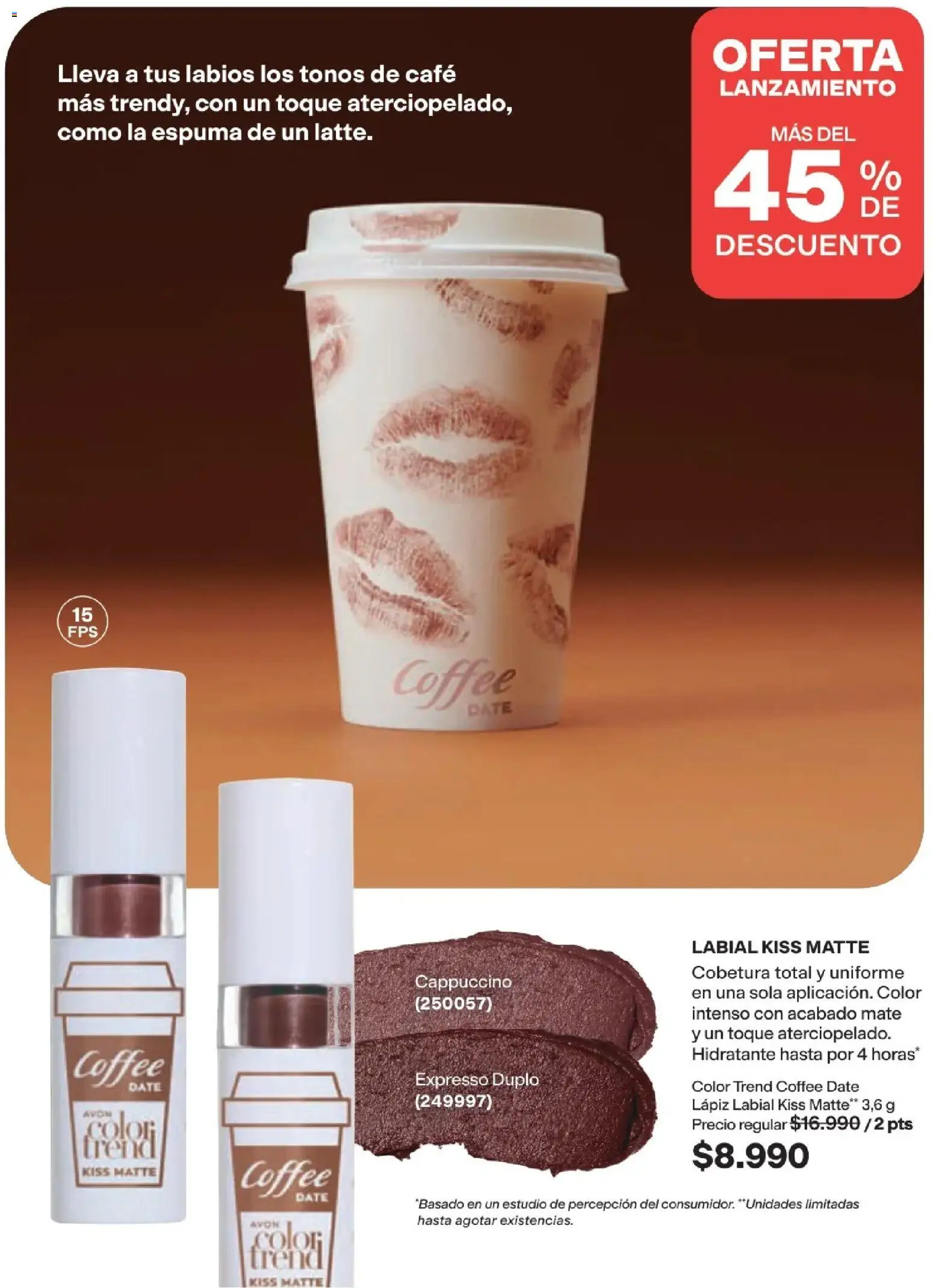 Avon revista - valida desde el 19/09/2026 | Página: 8 | Productos: Espuma, Lápiz labial, Café