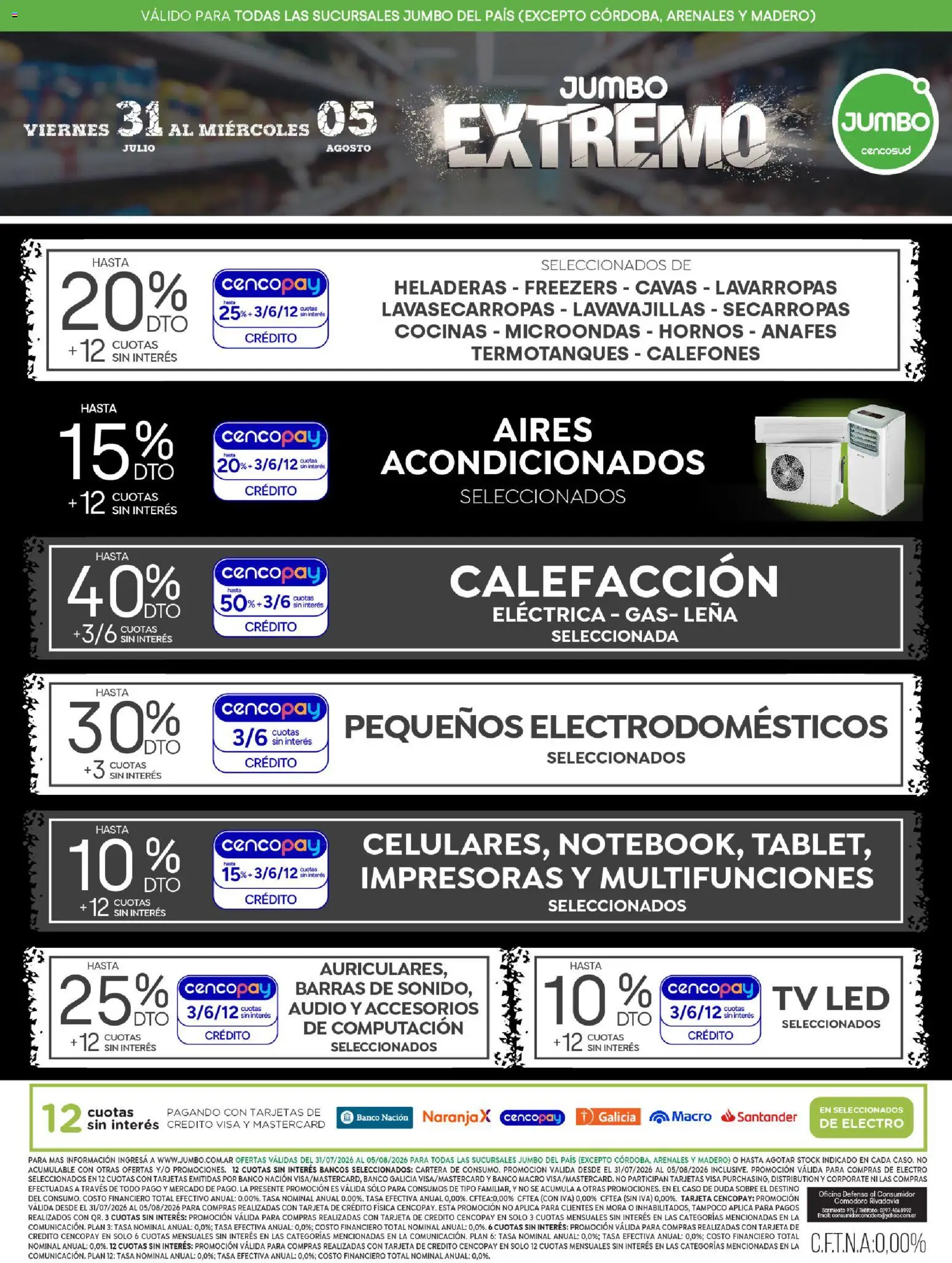 Jumbo - Ofertas | Electro y Hogar │ válido desde el 31/07/2026 | Página: 1 | Productos: Teléfono, Audio, Sobre, Lavarropas