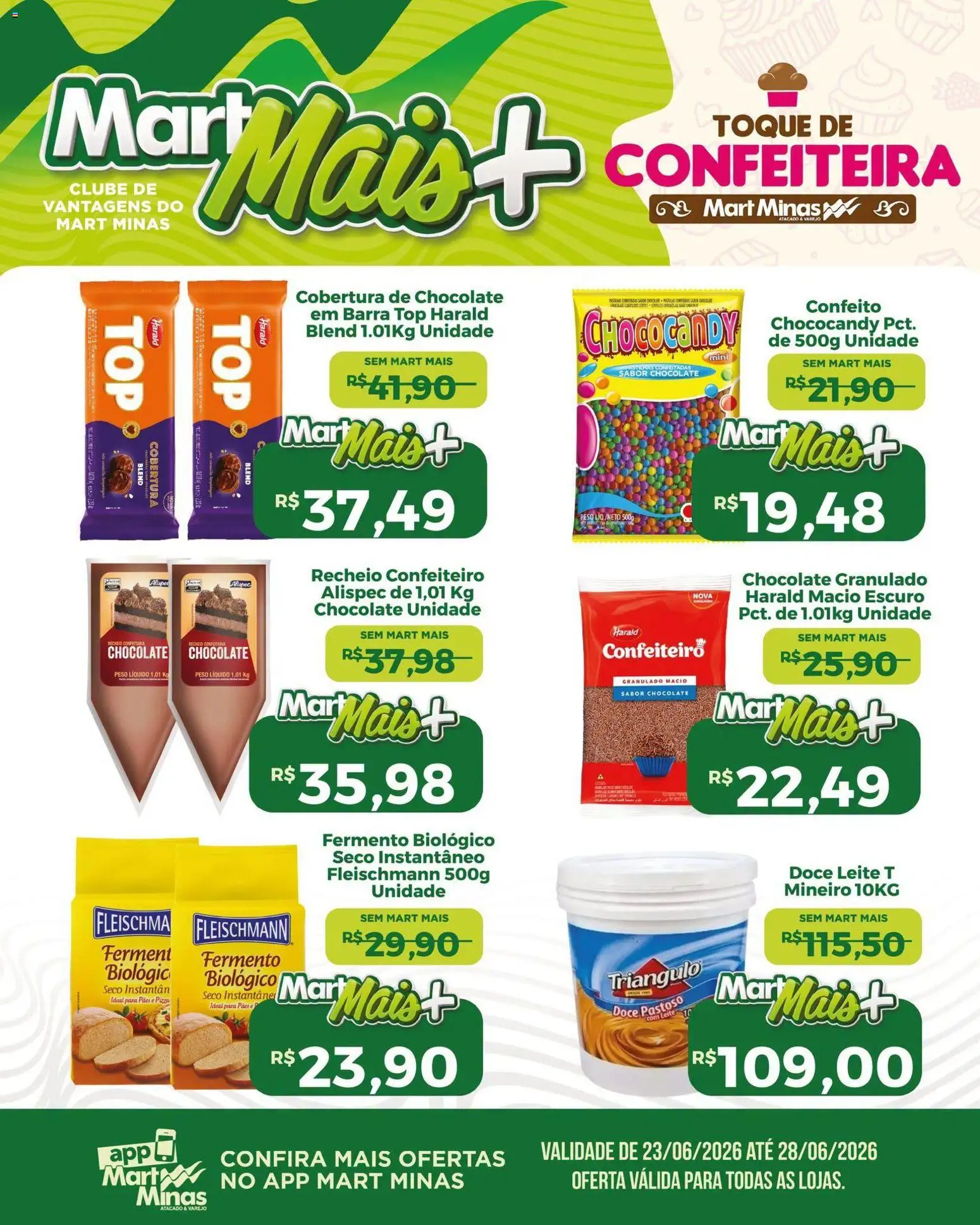 Mart Minas Folheto - válido de 23/06/2026 | Página: 1 | Produtos: Leite, Chocolate, Pizza, Granulado