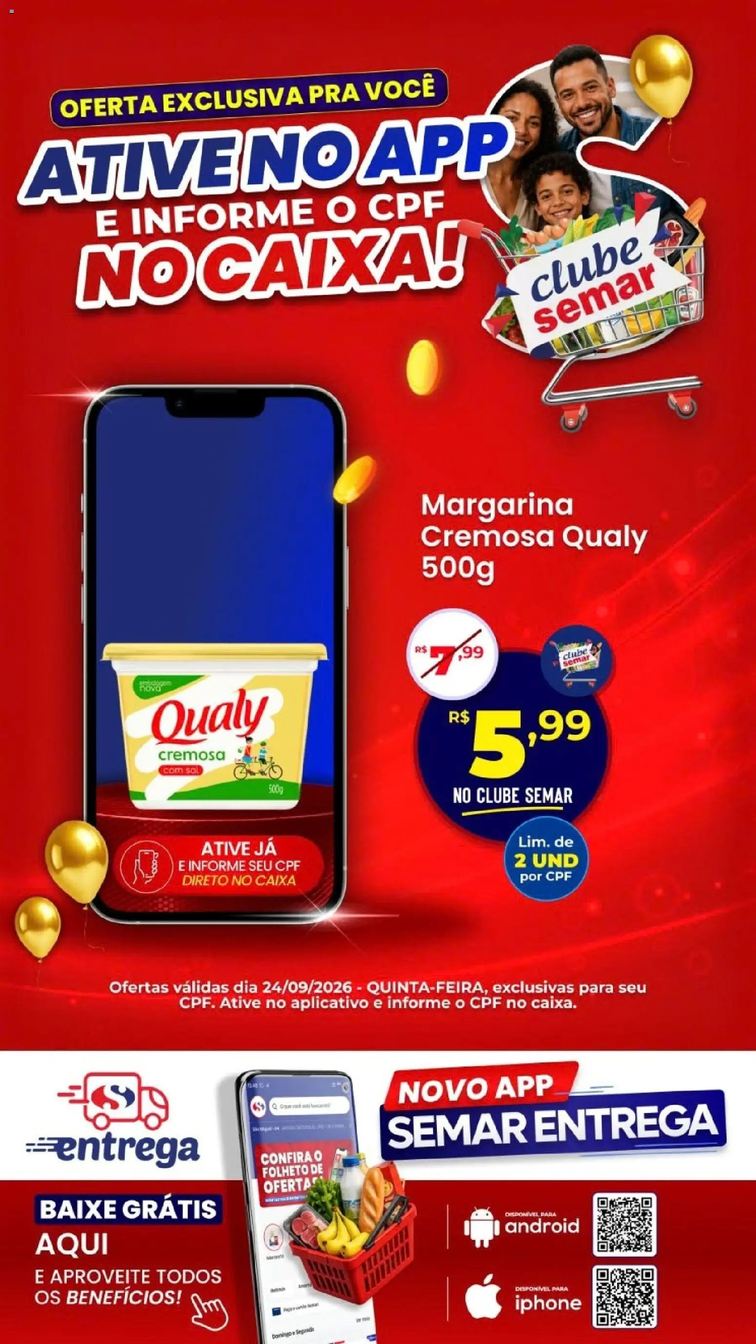 Semar Supermercado Folheto - válido de 24/09/2026 | Página: 1 | Produtos: Iphone, Caixa, Margarina