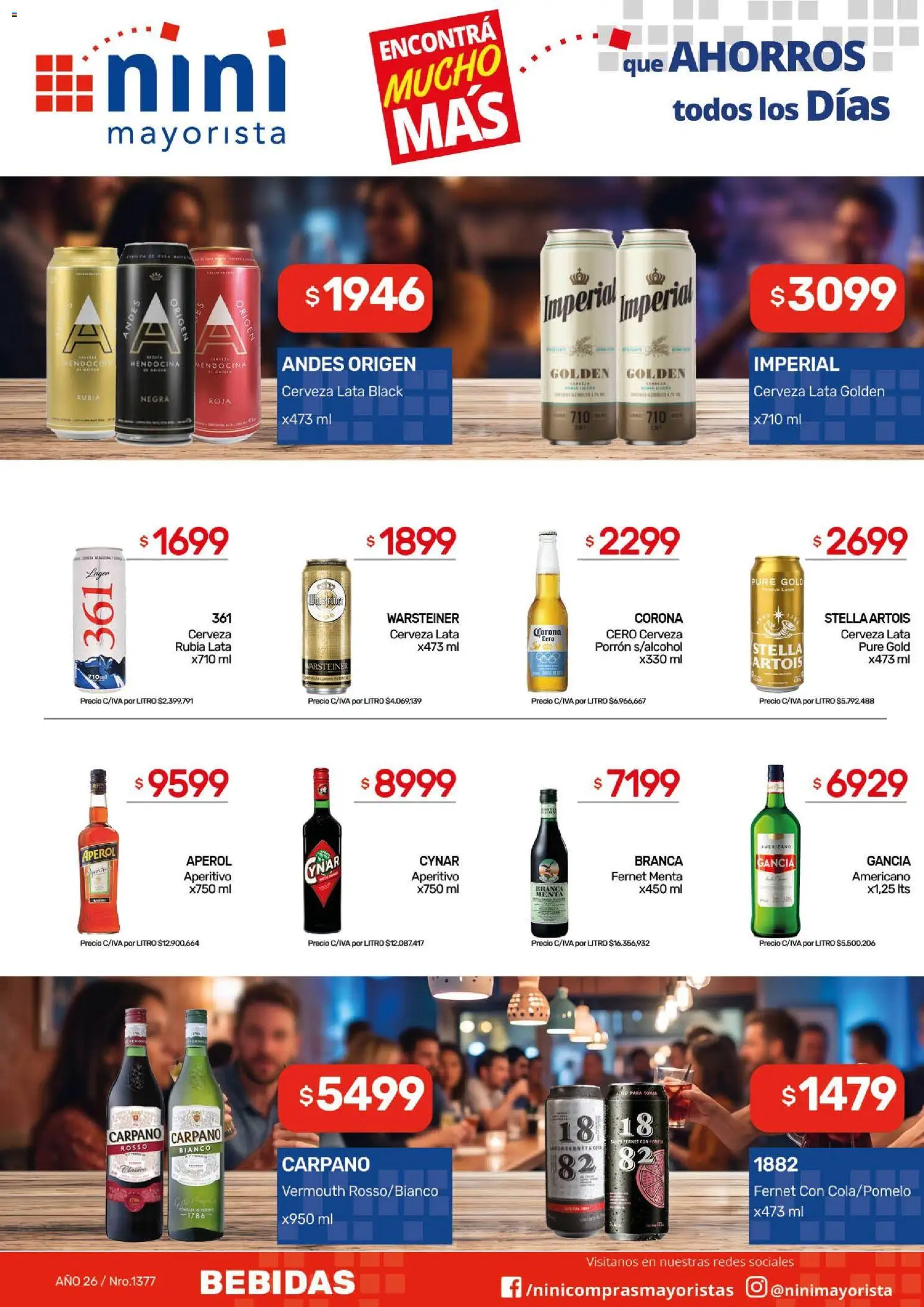 NINI Mayorista catálogo │ válido desde el 14/09/2026 | Página: 17 | Productos: Aperol, Fernet, Cerveza, Puré