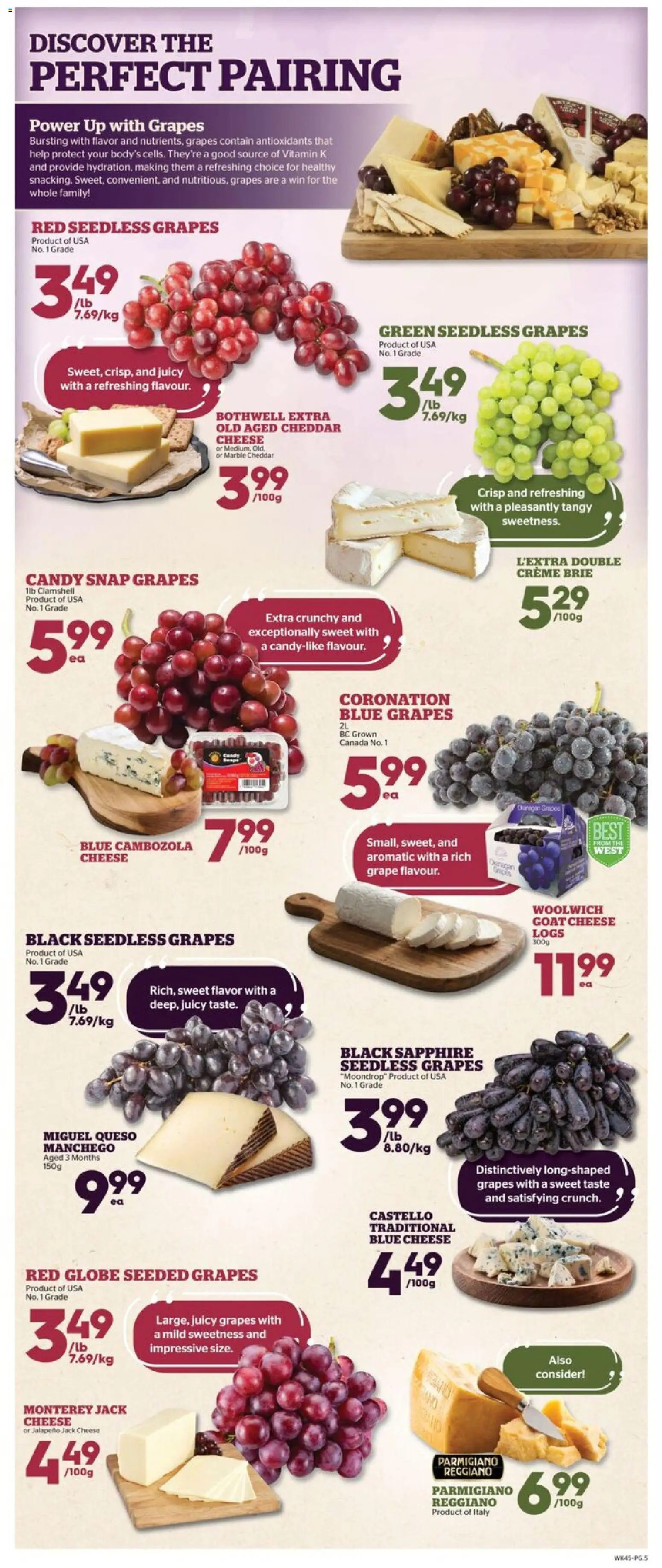 Calgary Co-op flyer valid from Sep 10, 2026 | Page: 5 | Products: Sweetness, Goat cheese, Cheddar, Seedless grapes