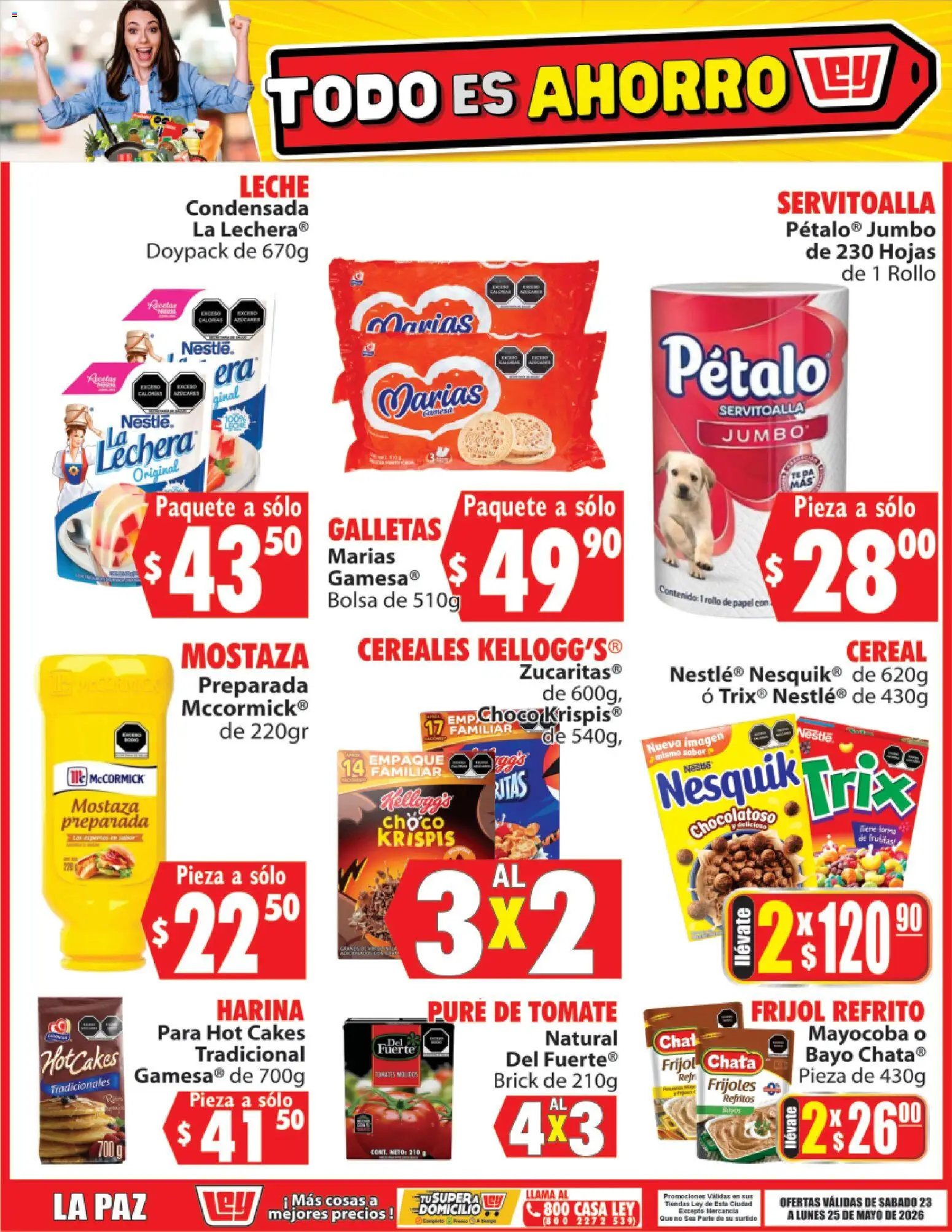 Nuevas ofertas de Casa Ley válidas en toda la República Mexicana desde el 23.05.2026. ¡Encuentra las mejores ofertas en Casa Ley folleto Todo es ahorro! | Página: 2 | Productos: Mostaza, Bolsa, Leche, Pure de Tomate