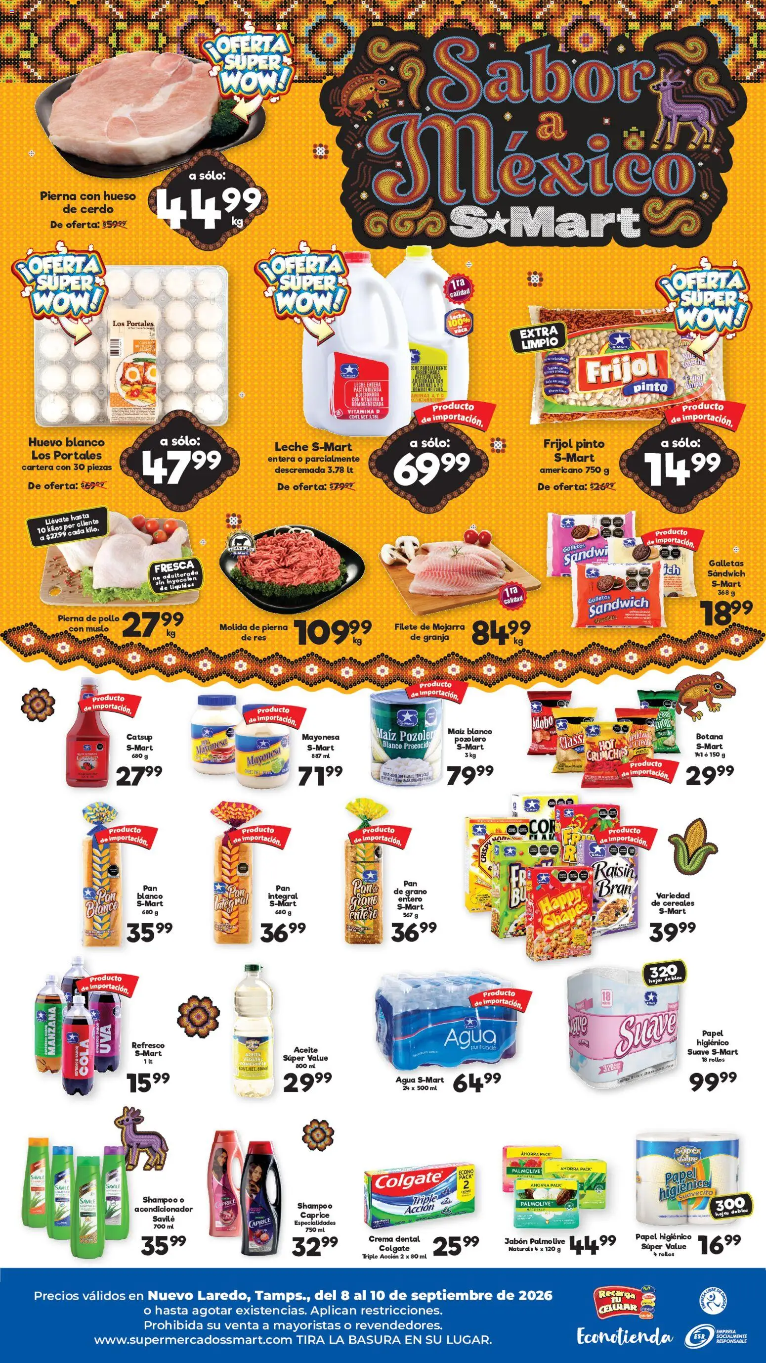 Nuevas ofertas de S-Mart válidas en toda la República Mexicana desde el 08/09/2026. ¡Encuentra las mejores ofertas en S-Mart folleto Nuevo Laredo! | Página: 2 | Productos: Pollo, Agua, Galletas, Shampoo