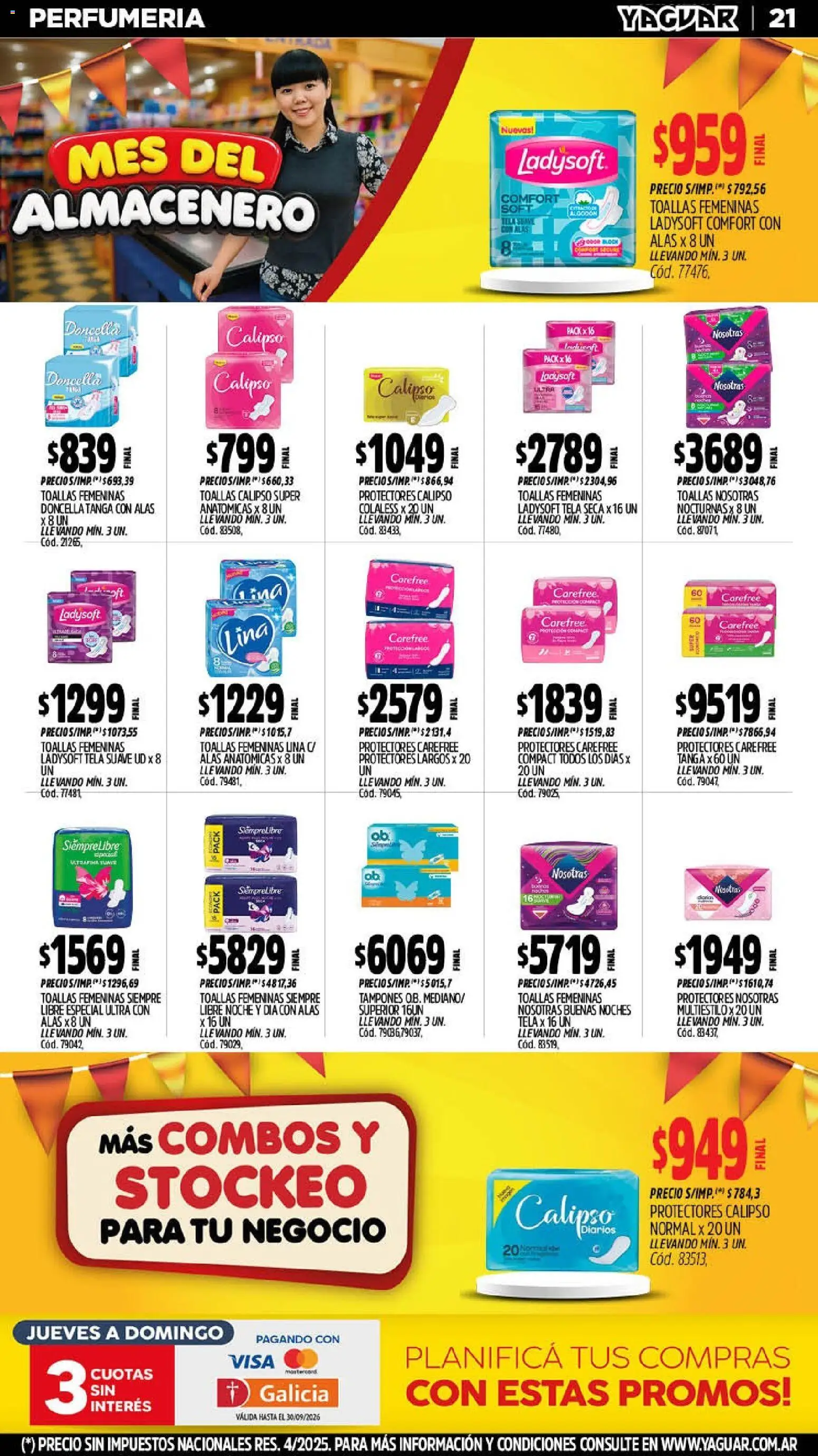 Yaguar - Oferta Semanal Chaco │ válido desde el 14/09/2026 | Página: 21 | Productos: Tampones, Toallas, Diarios