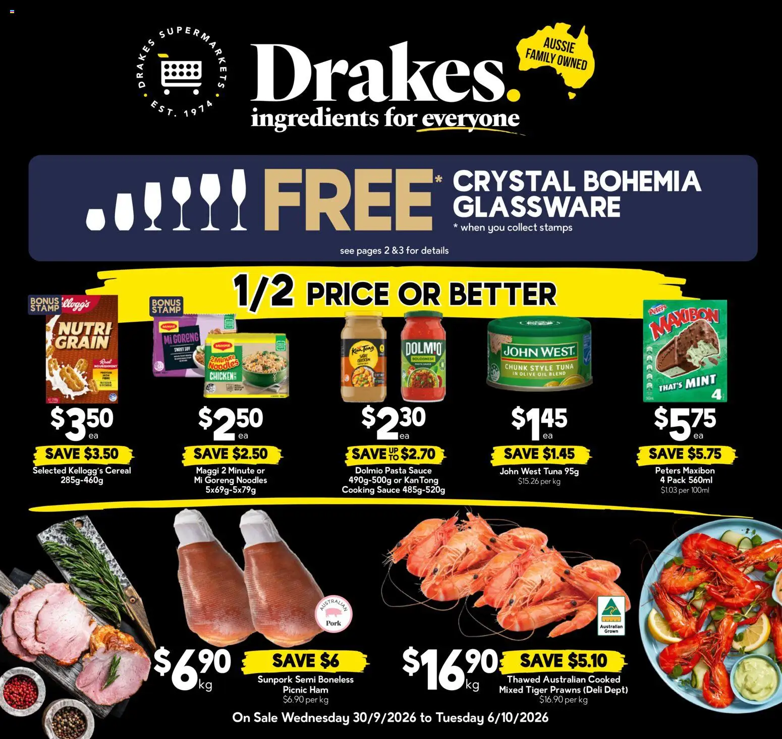 Drakes catalogue - valid from 30/09/2026 | Page: 1 | Products: Noodles, Cereal, Pasta, Prawns