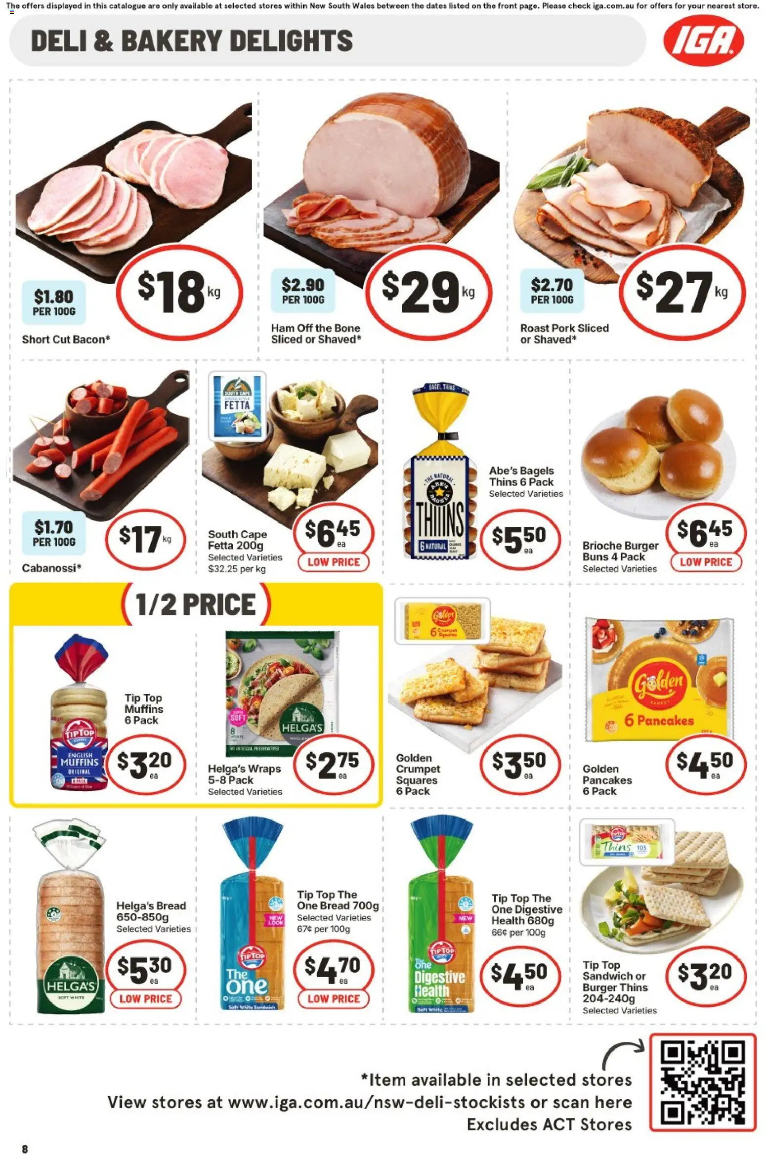 IGA catalogue - valid from 08/07/2026 | Page: 8 | Products: Bagels, Bread, Ham, Muffins