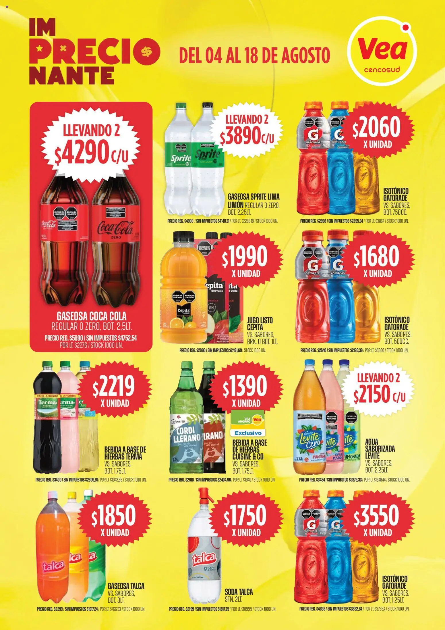Vea ofertas │ válido desde el 04/08/2026 | Página: 8 | Productos: Soda, Lima, Agua, Jugo