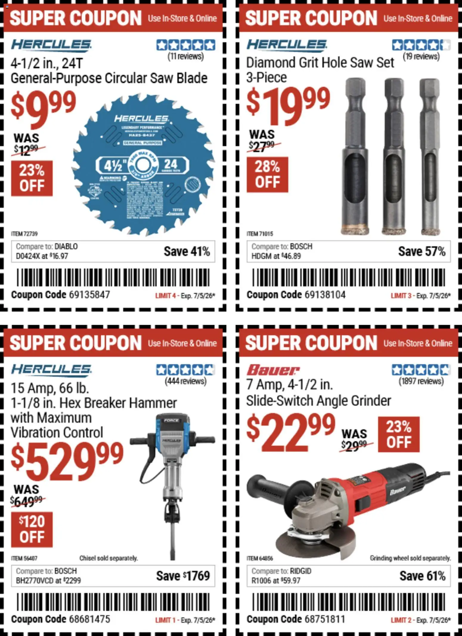 Harbor Freight Weekly Ad - valid from 06/22/2026 | Page: 8 | Products: Saw, Angle Grinder, Hammer, Grinder