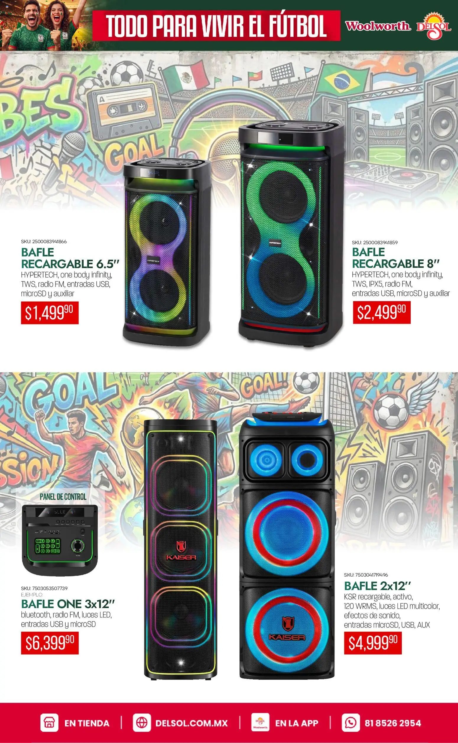 Nuevas ofertas de Del Sol y Woolworth válidas en toda la República Mexicana desde el 14.05.2026. ¡Encuentra las mejores ofertas en Del Sol y Woolworth catálogo Todo para vivir el fútbol ! | Página: 7 | Productos: Usb, Radio, Body