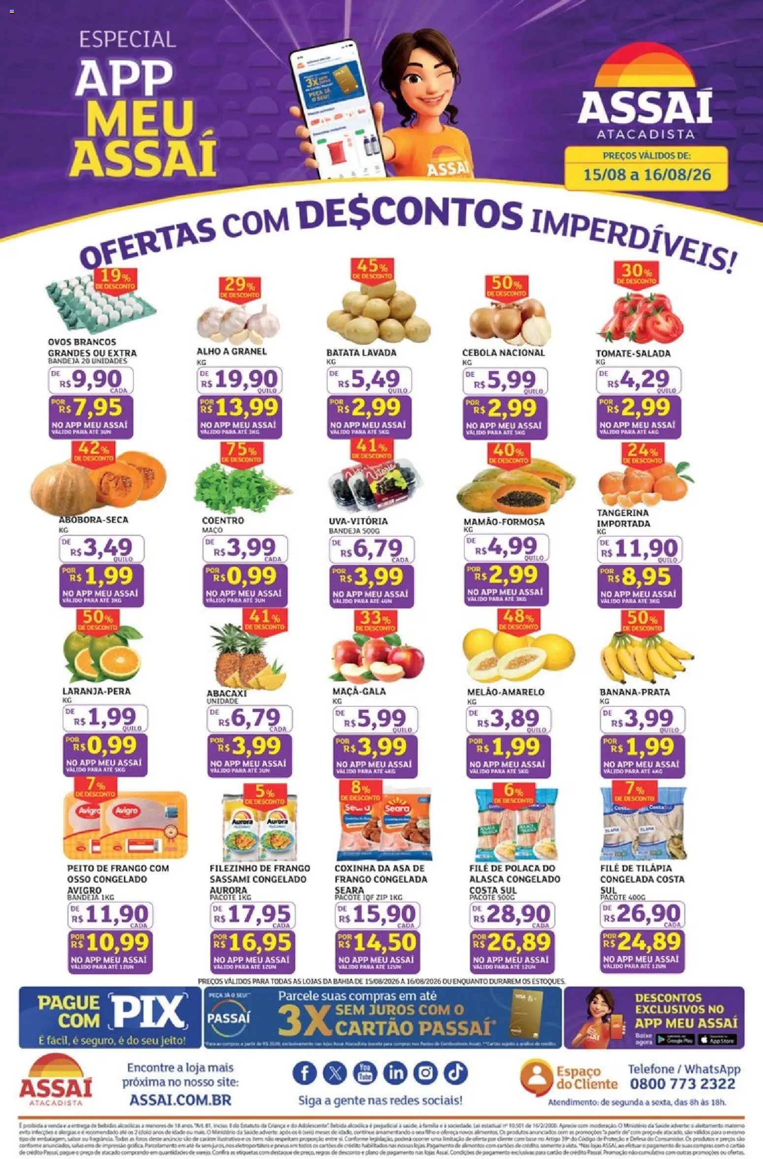 Assaí Atacadista Folheto - válido de 15/08/2026 | Página: 1 | Produtos: Tilápia, Batata, Telefone, Frango