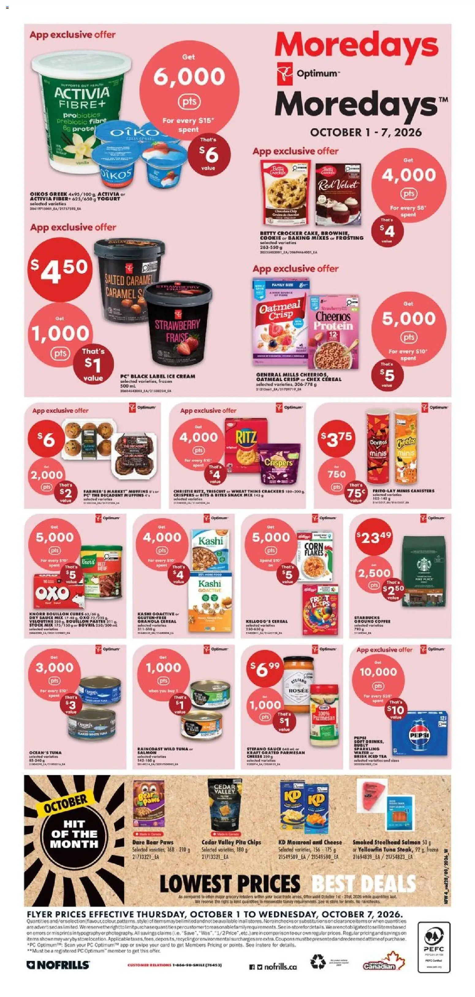 No Frills flyer valid from Oct 1, 2026 | Page: 5 | Products: PC, Water, Crackers, Ground coffee