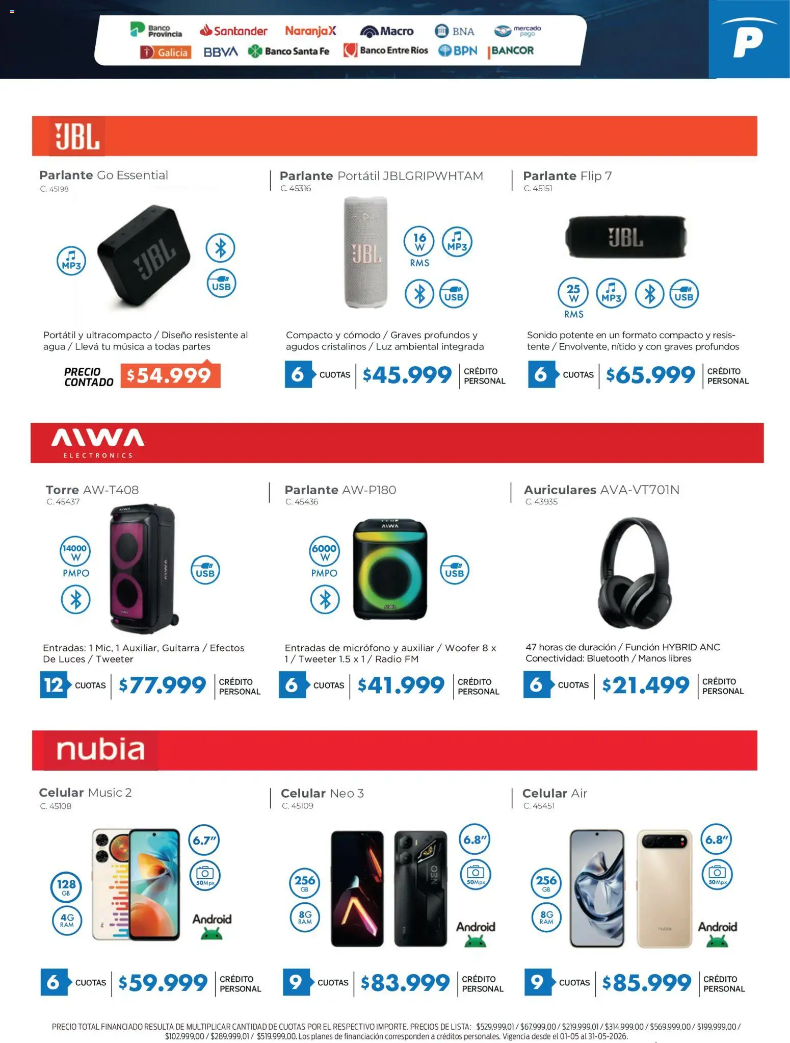Pardo catálogo │ válido desde el 18.05.2026 | Página: 5 | Productos: Auriculares, Banco, Agua, Parlante