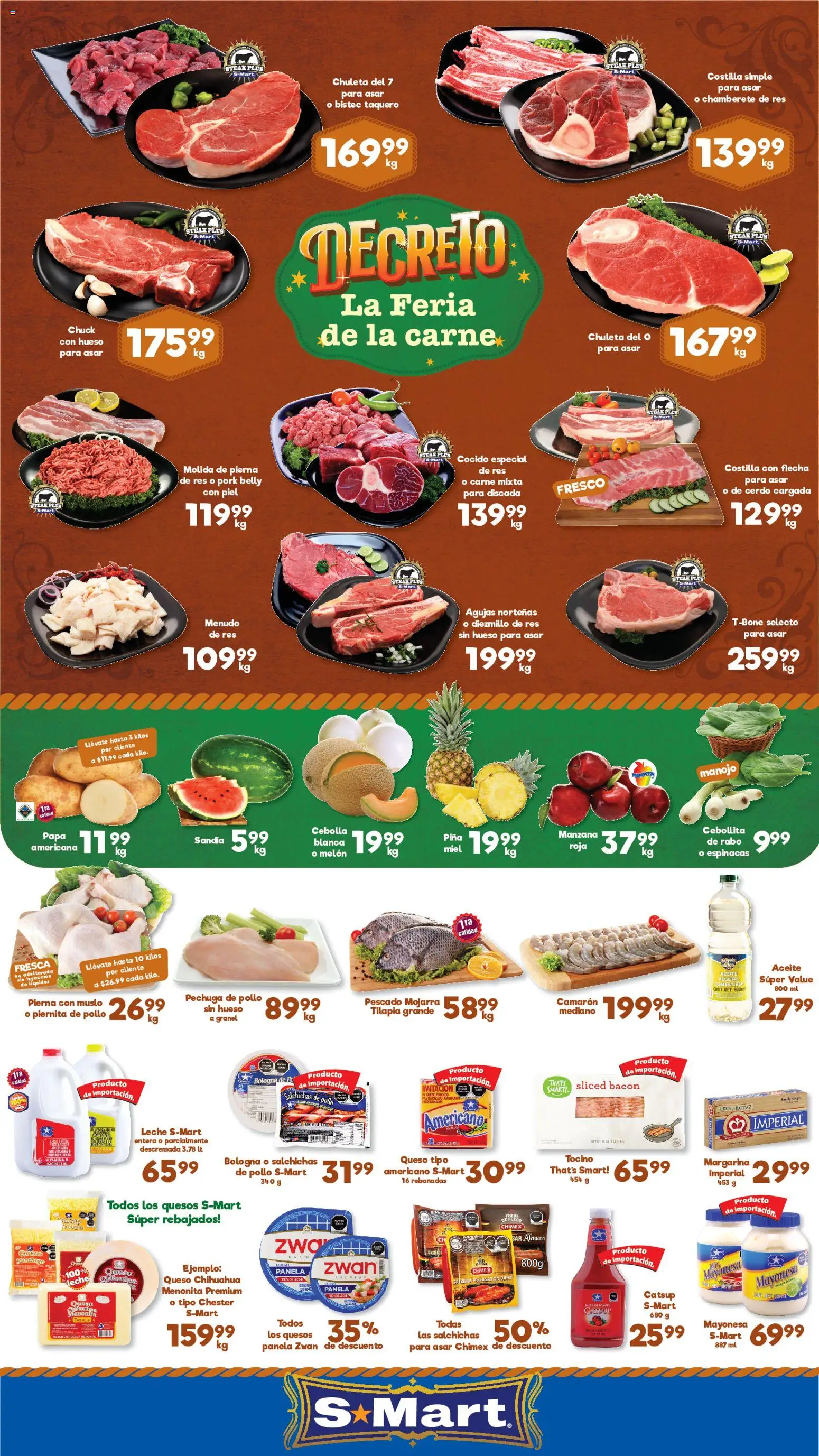Nuevas ofertas de S-Mart válidas en toda la República Mexicana desde el 12.06.2026. ¡Encuentra las mejores ofertas en S-Mart folleto Juárez! | Página: 1 | Productos: Sandía, Queso, Aceite, Res
