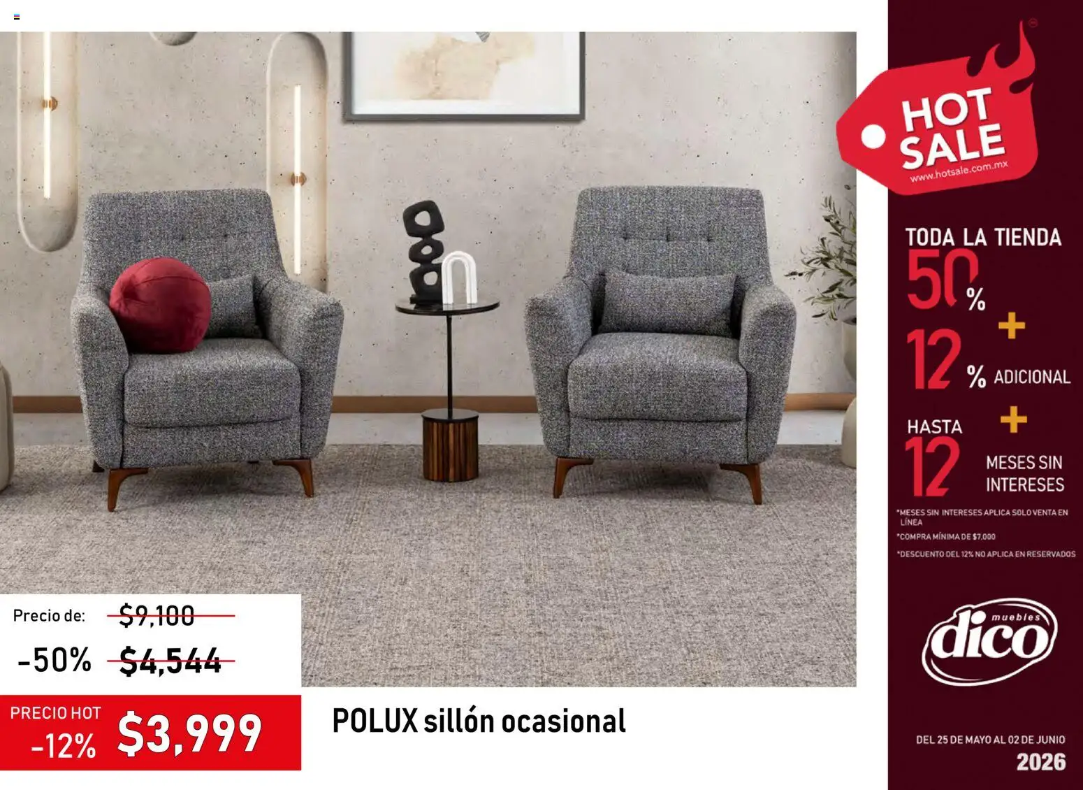 Nuevas ofertas de Muebles Dico válidas en toda la República Mexicana desde el 25.05.2026. ¡Encuentra las mejores ofertas en Muebles Dico Hot Sale! | Página: 26 | Productos: Sillón